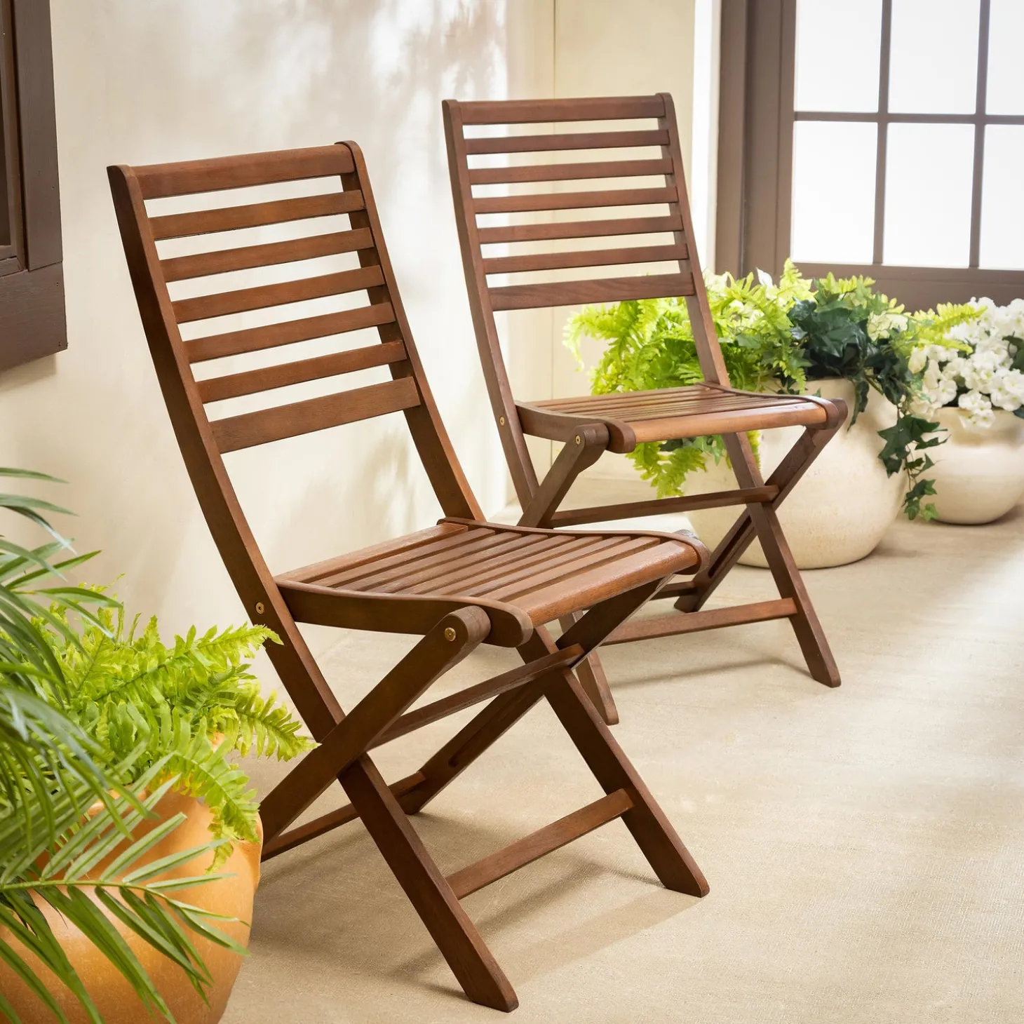 Chairs & Rockers | Rockers & Gliders>Plow & Hearth Eucalyptus Folding Bistro Chairs, Set of 2