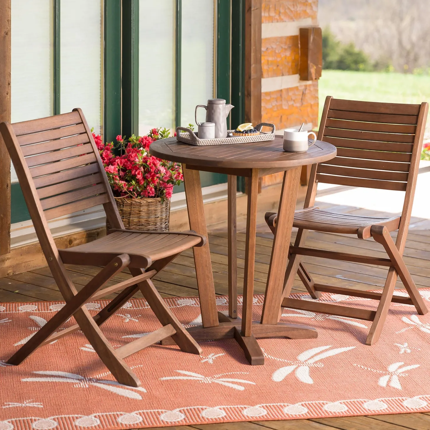 Chairs & Rockers | Rockers & Gliders>Plow & Hearth Eucalyptus Folding Bistro Chairs, Set of 2