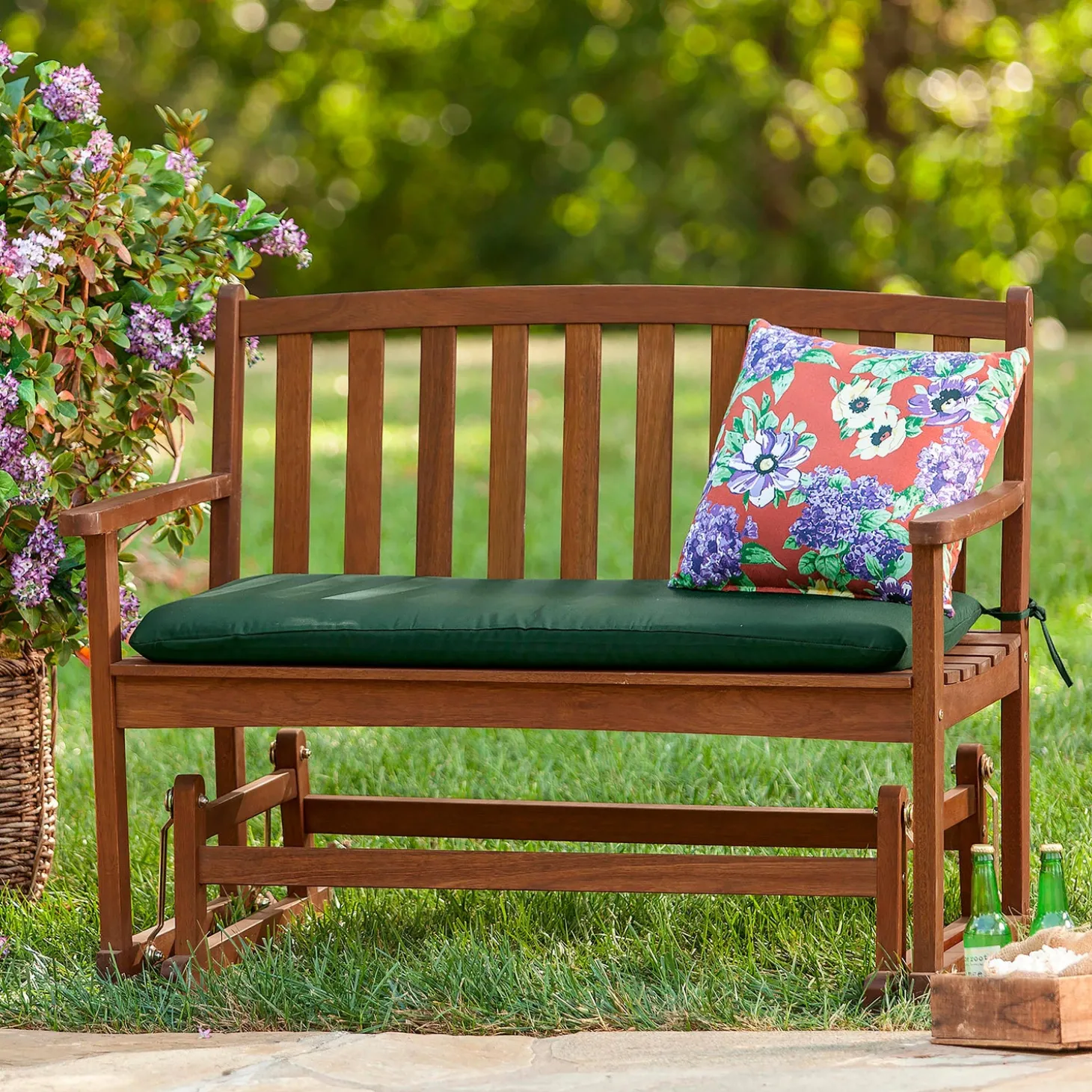 Chairs & Rockers | Rockers & Gliders>Plow & Hearth Eucalyptus Wood Love Seat Glider, Lancaster Outdoor Furniture Collection Natural