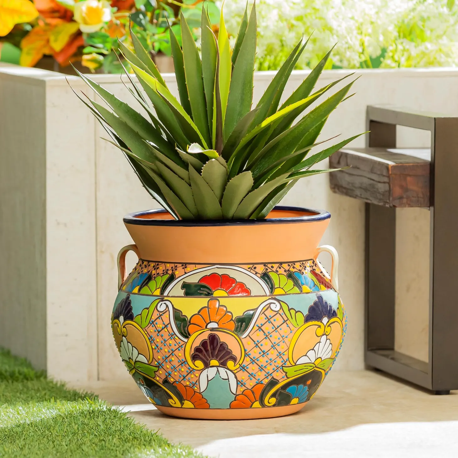 Planters & Plant Stands>Plow & Hearth Extra Large Floral Talavera Chata Planter