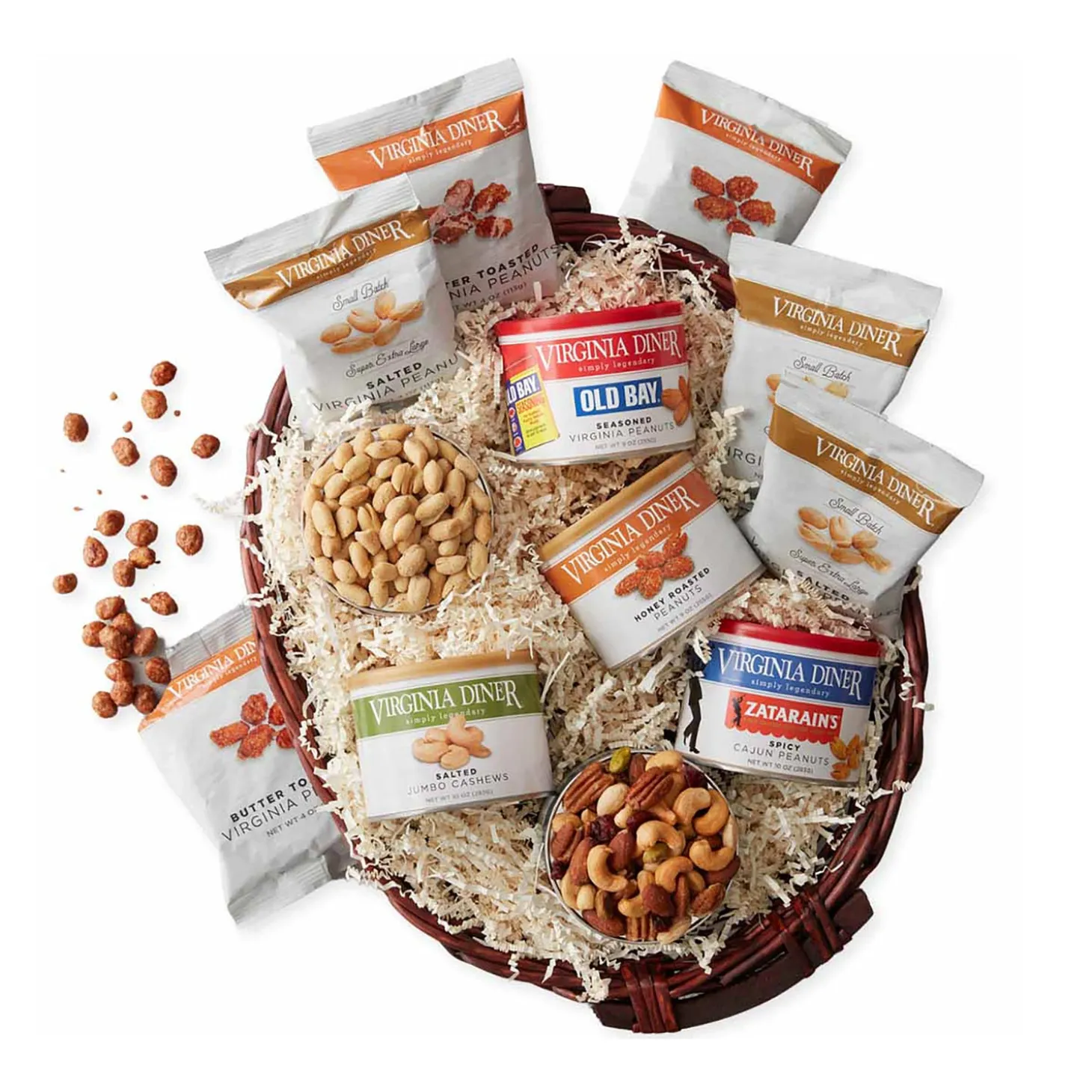 Gourmet Snacks & Nuts>Plow & Hearth Extra Large Peanuts and Cashews Gift Basket Sampler