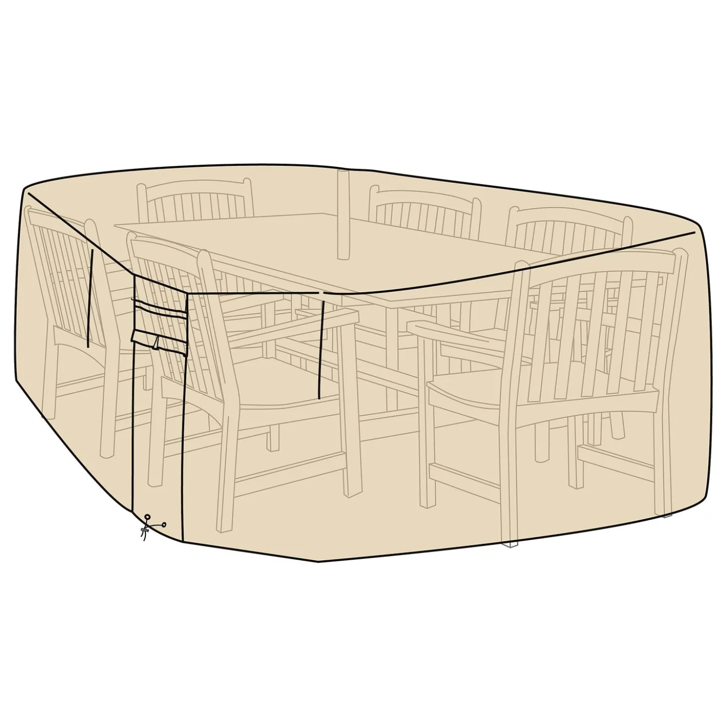 Outdoor Clean Up | Outdoor Dining Sets>Plow & Hearth Extra-Large Deluxe Furniture Cover for Recgle/Oval Dining Table and Chairs Tan