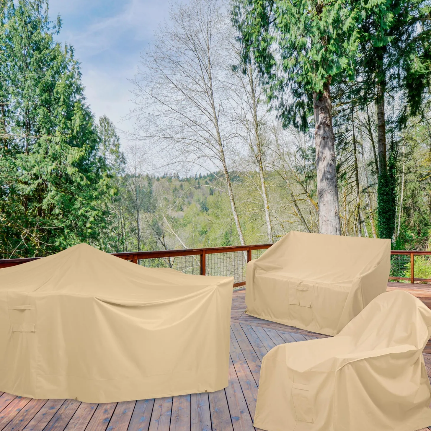 Outdoor Clean Up | Outdoor Dining Sets>Plow & Hearth Extra-Large Deluxe Furniture Cover for Recgle/Oval Dining Table and Chairs Tan