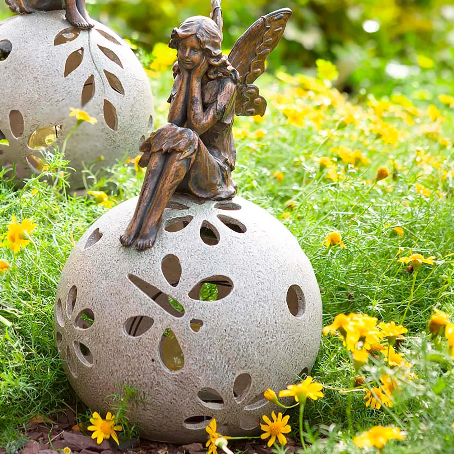 Garden Statues | Solar Accents>Plow & Hearth Fairy Solar Globe Garden Light