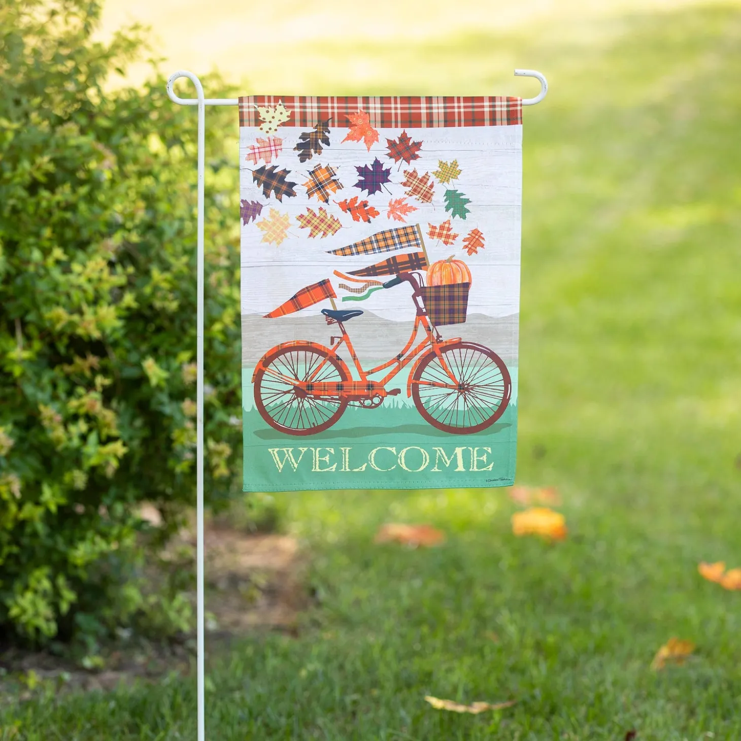 Garden Flags>Plow & Hearth Fall Bicycle Suede Garden Flag