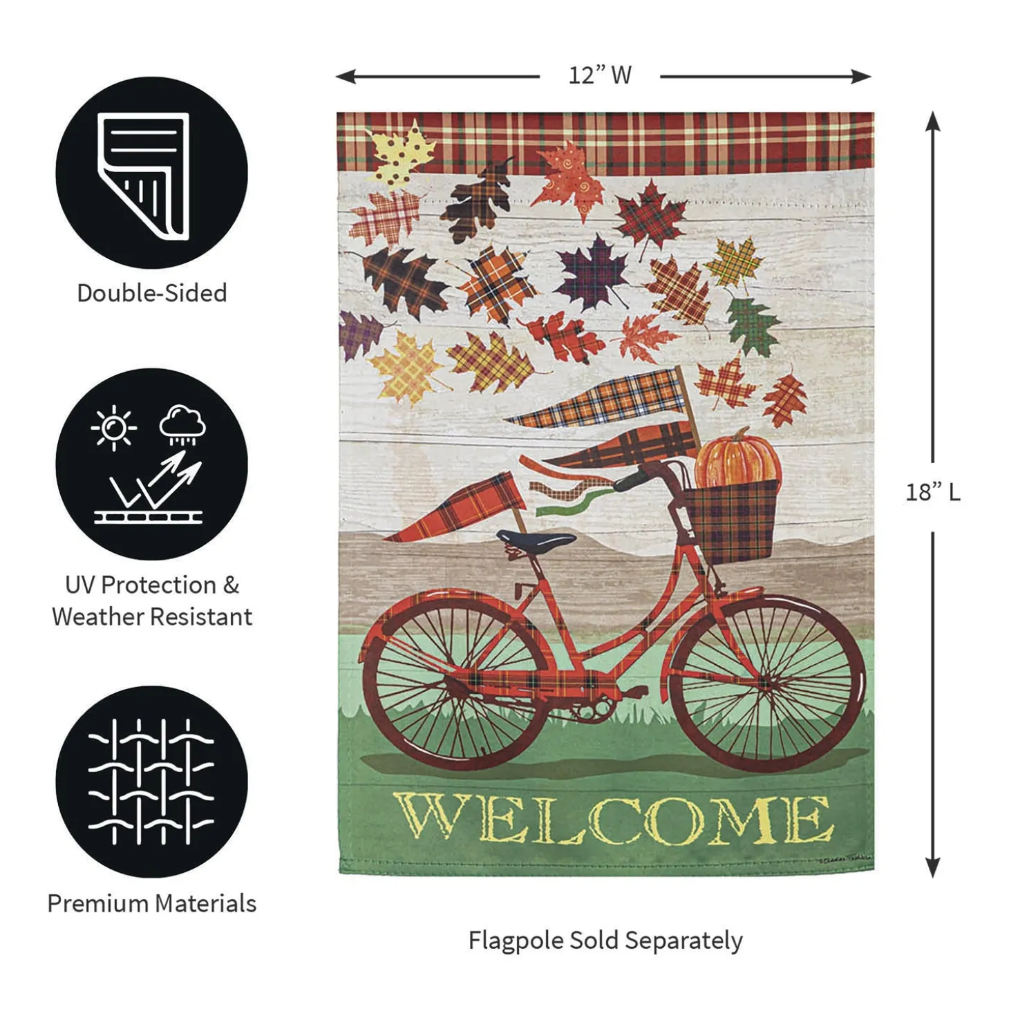 Garden Flags>Plow & Hearth Fall Bicycle Suede Garden Flag