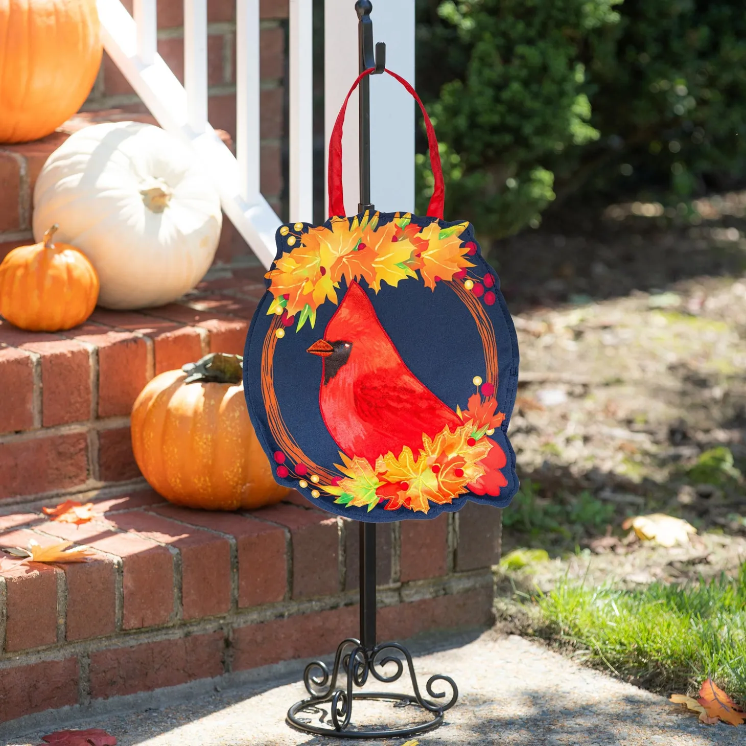 Fabric Door Hangers>Plow & Hearth Fall Cardinal Wreath Door Décor