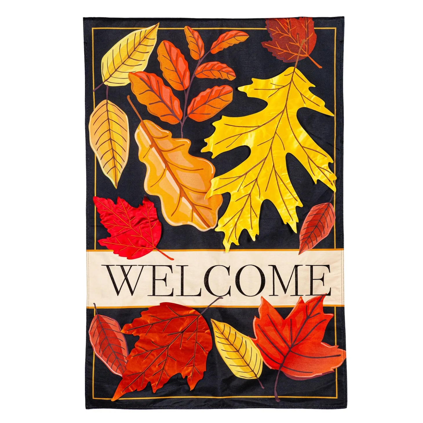 House & Estate Flags>Plow & Hearth Fall Leaves Welcome Estate Flag