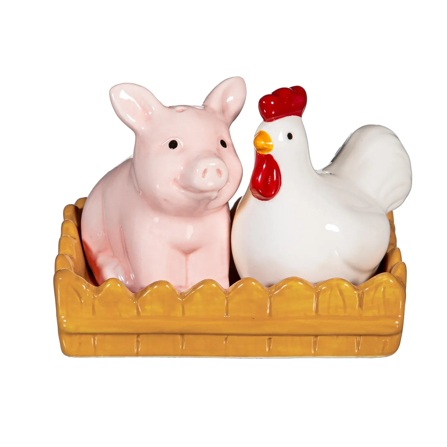 Salt & Pepper Shakers>Plow & Hearth Farm Animal Ceramic Salt and Pepper Shaker Set