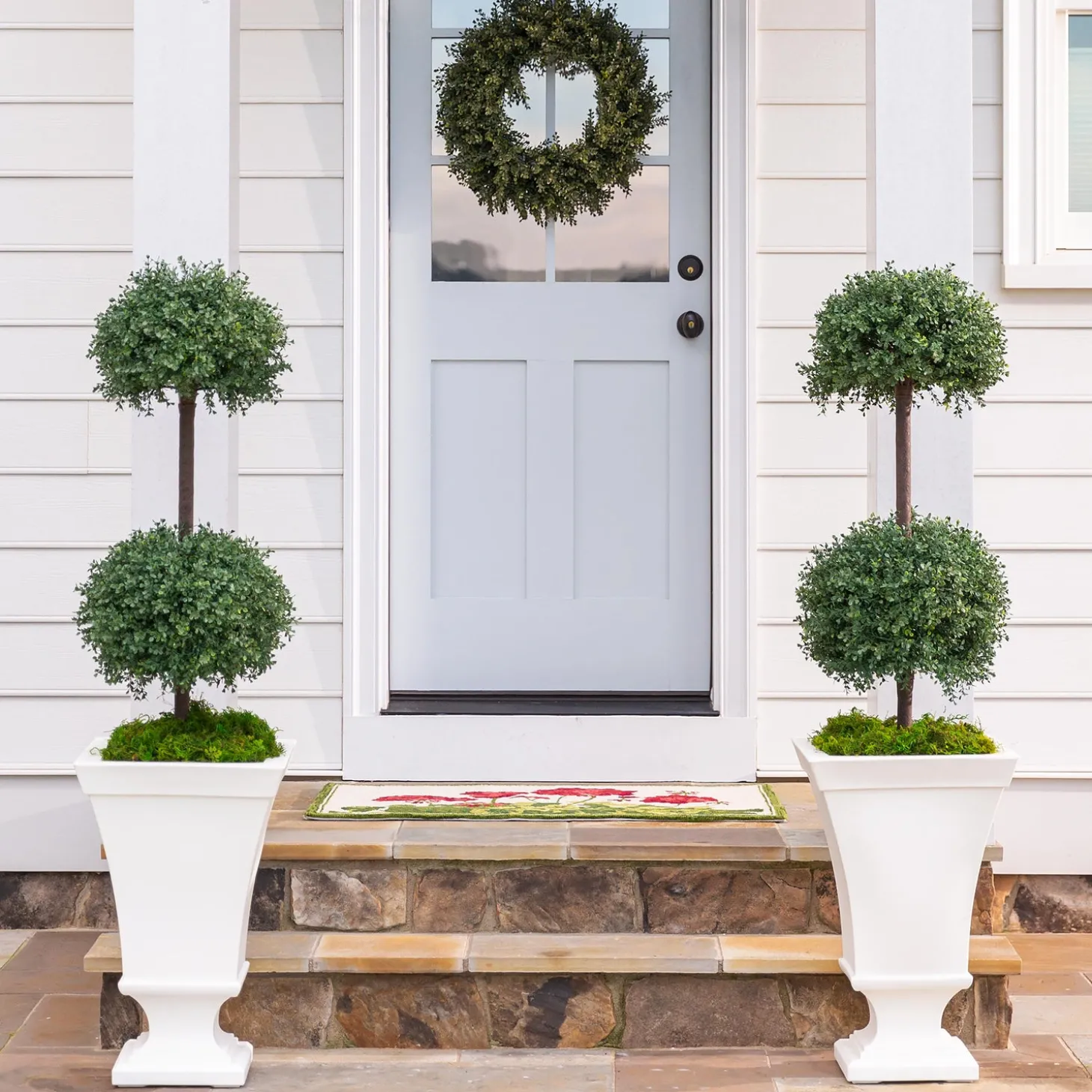 Faux Flowers & Plants | Lighted Trees & Garlands>Plow & Hearth Faux Boxwood Double Topiary Sphere, 20" dia.