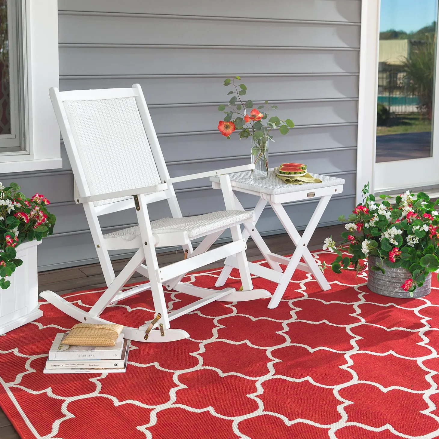 Faux Flowers & Plants>Plow & Hearth Faux Red and White Geranium Urn/Planter Filler