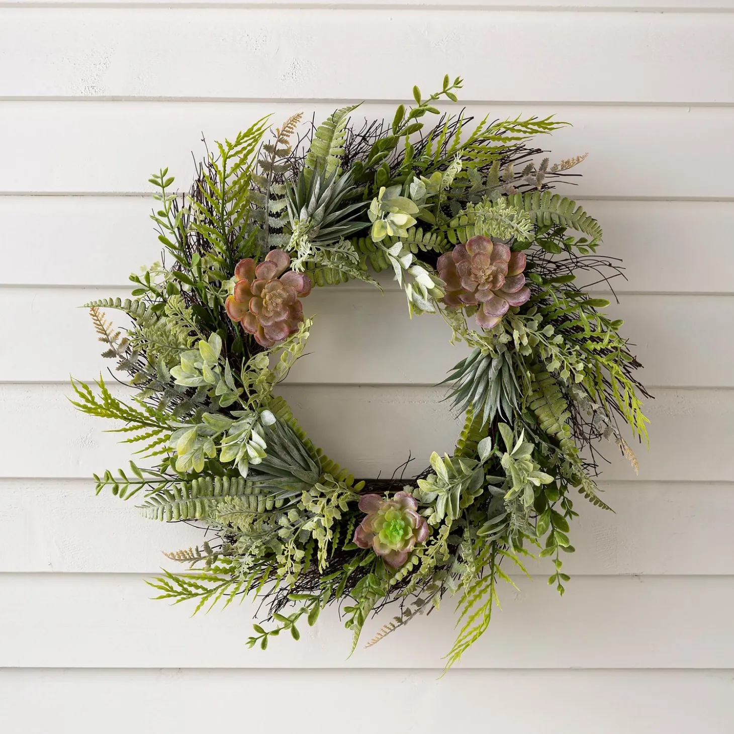 Wreaths | Faux Flowers & Plants>Plow & Hearth Faux Succulent and Fern Wreath