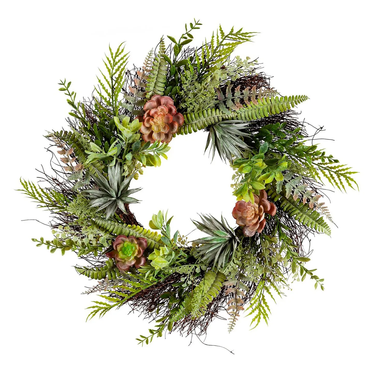 Wreaths | Faux Flowers & Plants>Plow & Hearth Faux Succulent and Fern Wreath