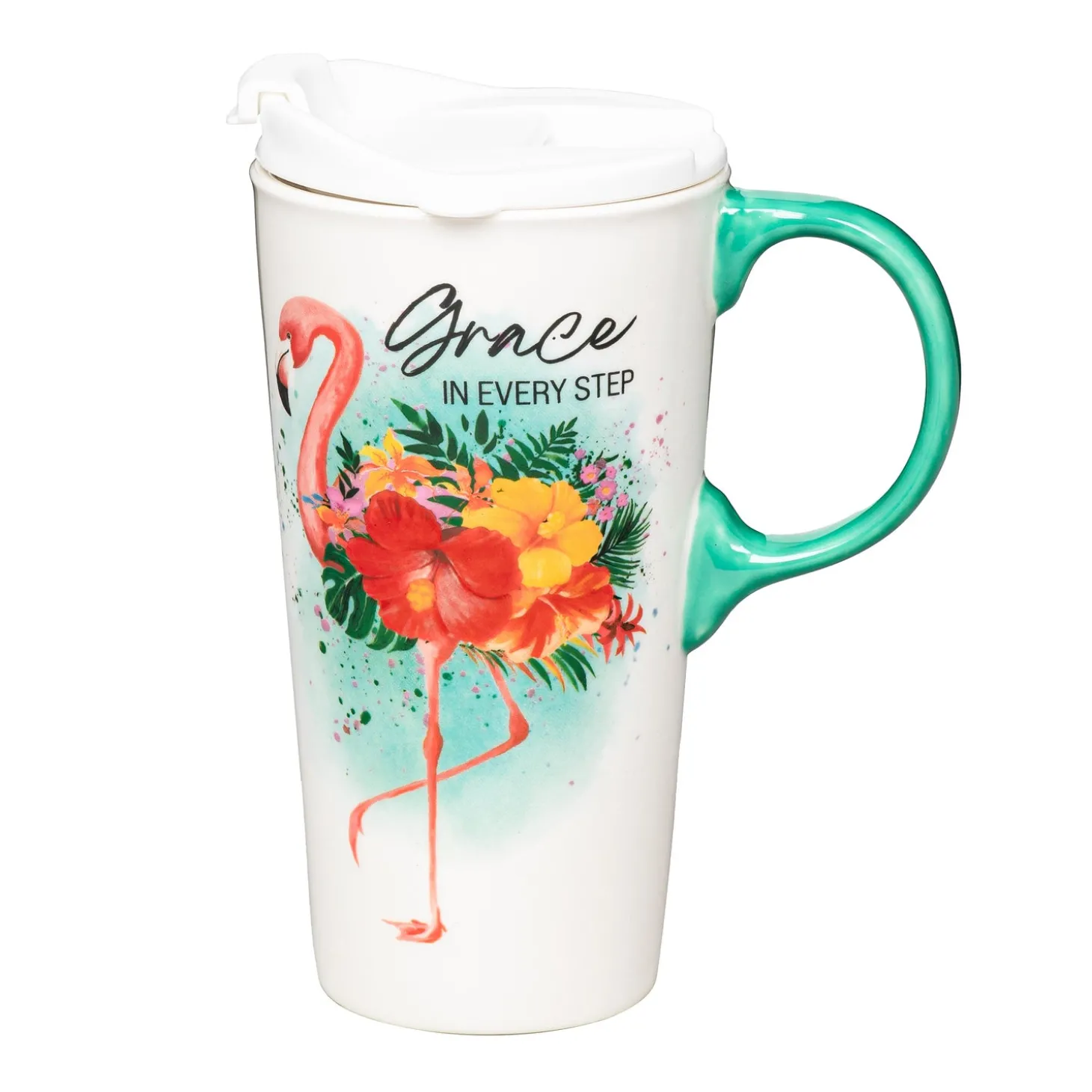 Travel Cups>Plow & Hearth Flamingo Coastal Ceramic Perfect Cup, 17oz, Gift Box