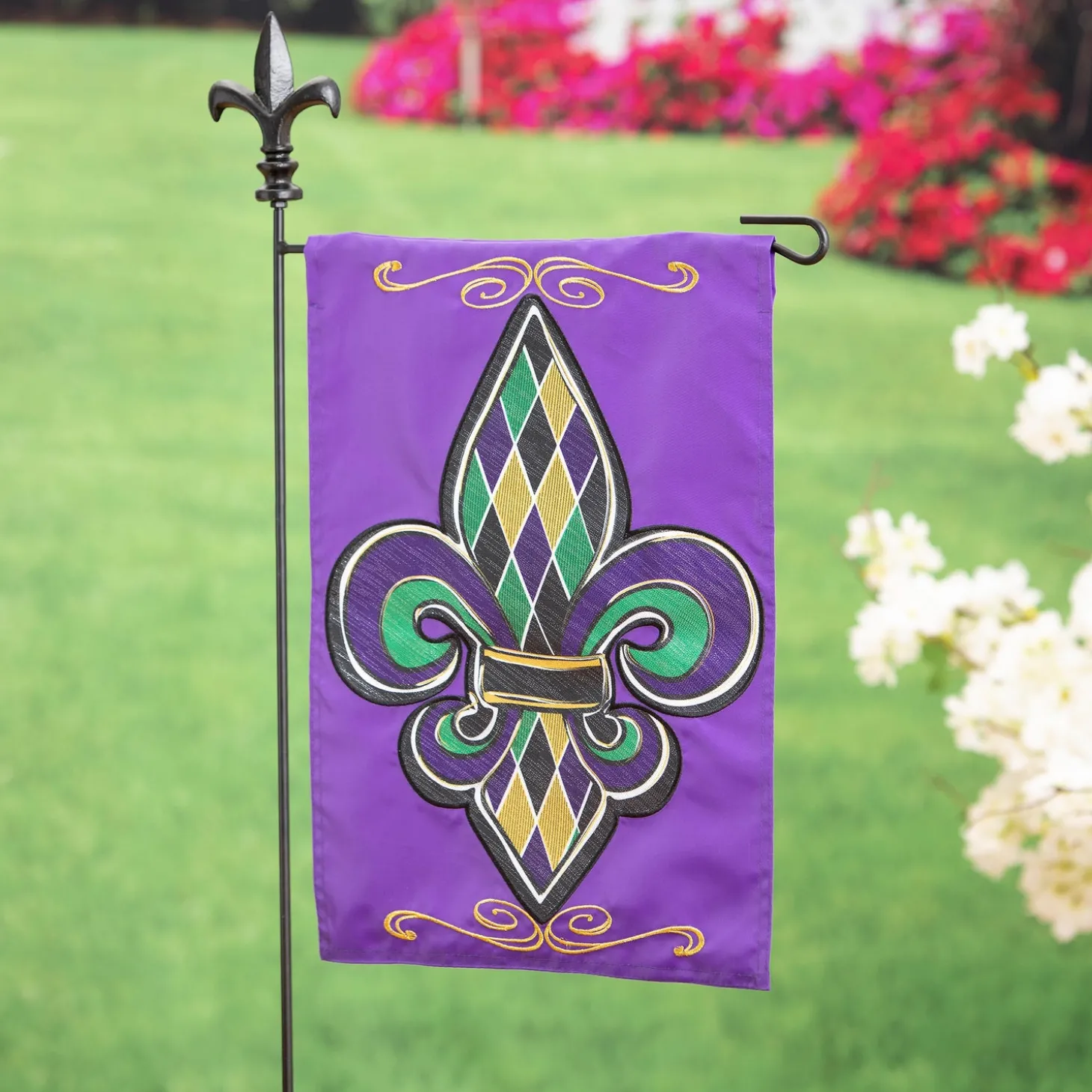 Garden Flags>Plow & Hearth Fleur de Lis Applique Garden Flag