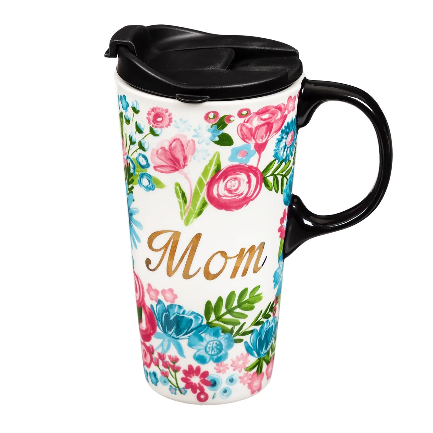 Travel Cups>Plow & Hearth Floral 17 oz. Ceramic Travel Cup in Gift Box