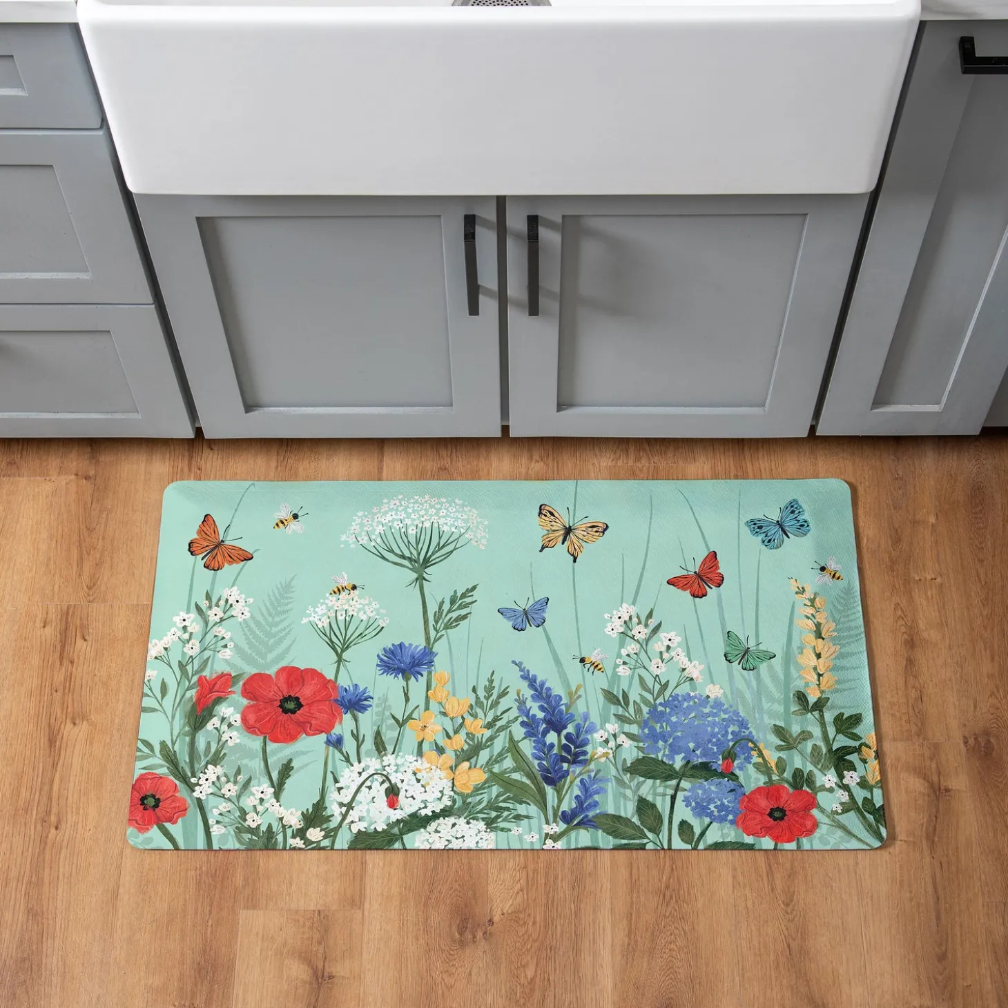 Anti-Fatigue Mats | Anti-Fatigue Mat>Plow & Hearth Floral Butterfly Fabric Anti-Fatigue Floor Mat