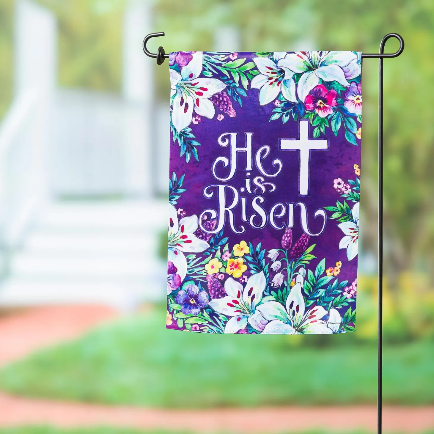 Garden Flags>Plow & Hearth Floral Easter Cross Suede Garden Flag