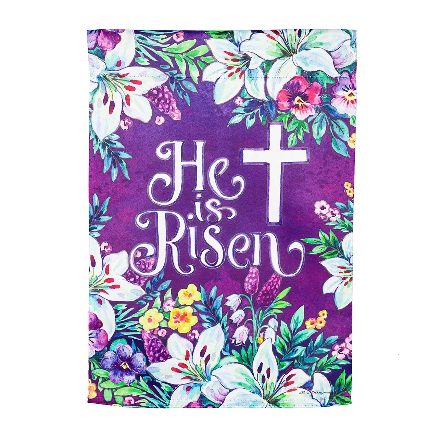 Garden Flags>Plow & Hearth Floral Easter Cross Suede Garden Flag