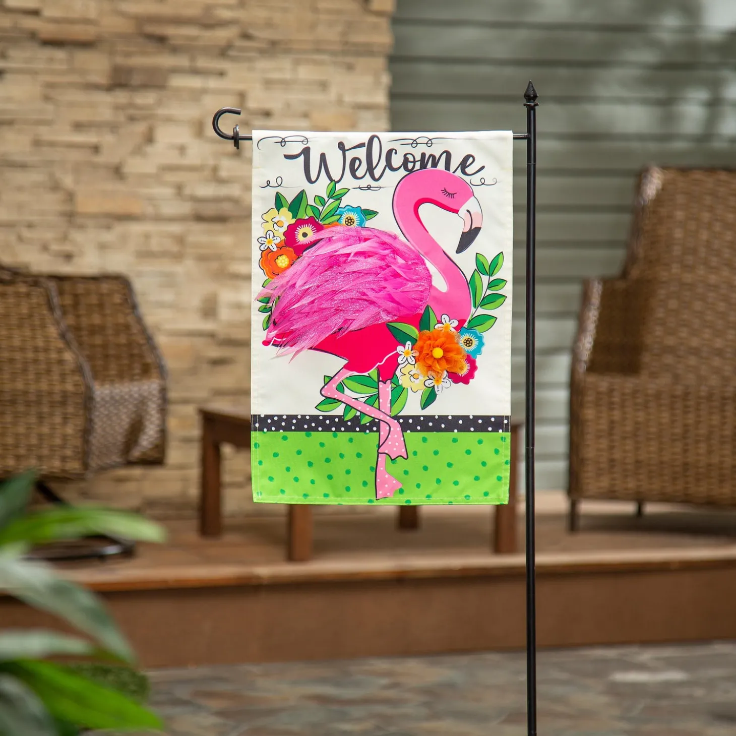 Garden Flags>Plow & Hearth Floral Flamingo Welcome Linen Garden Flag