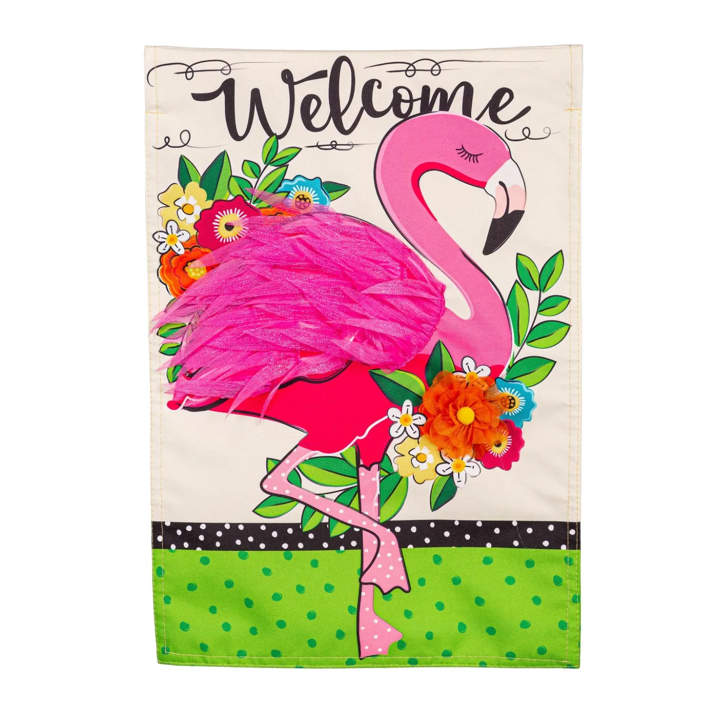 Garden Flags>Plow & Hearth Floral Flamingo Welcome Linen Garden Flag