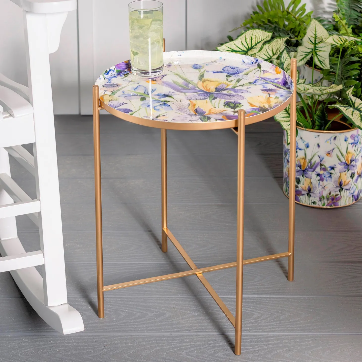 Accent Tables | Outdoor Side Tables>Plow & Hearth Floral Printed Metal Purple Side table