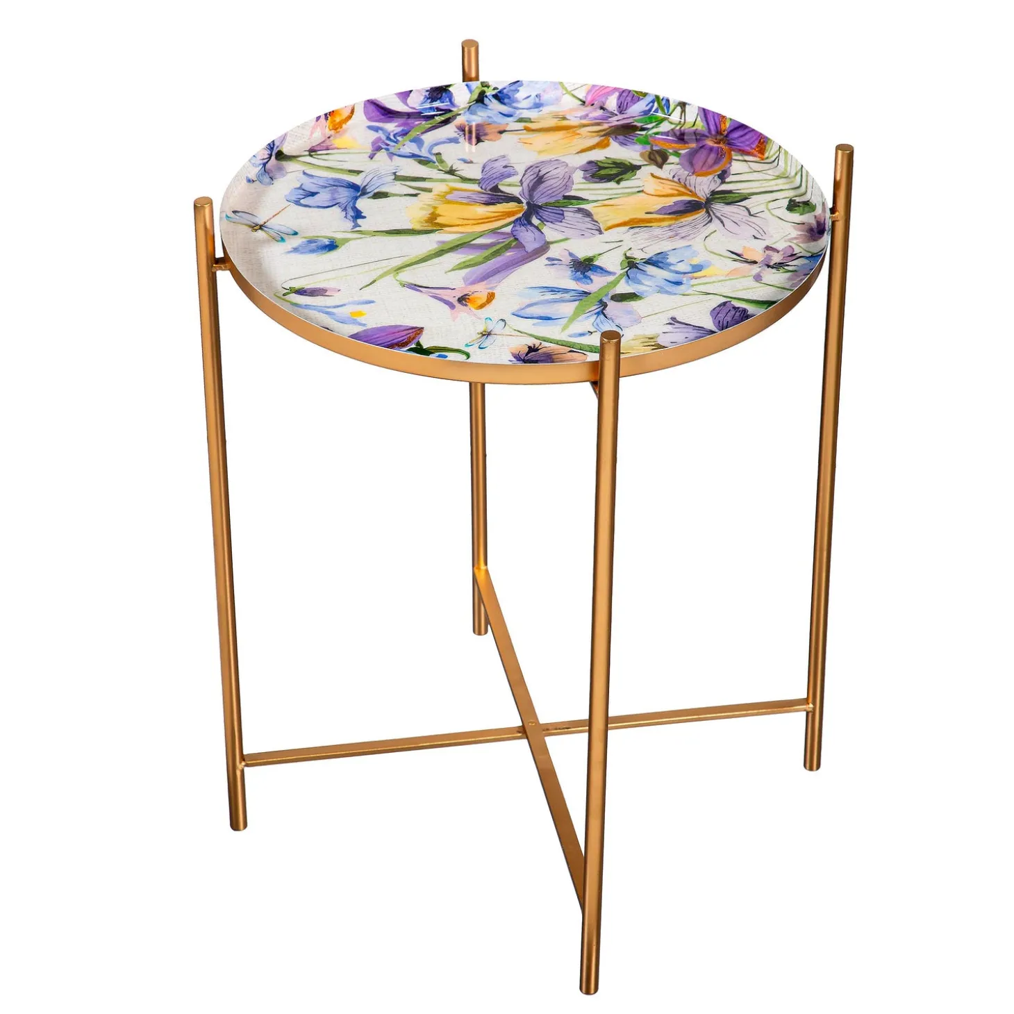 Accent Tables | Outdoor Side Tables>Plow & Hearth Floral Printed Metal Purple Side table