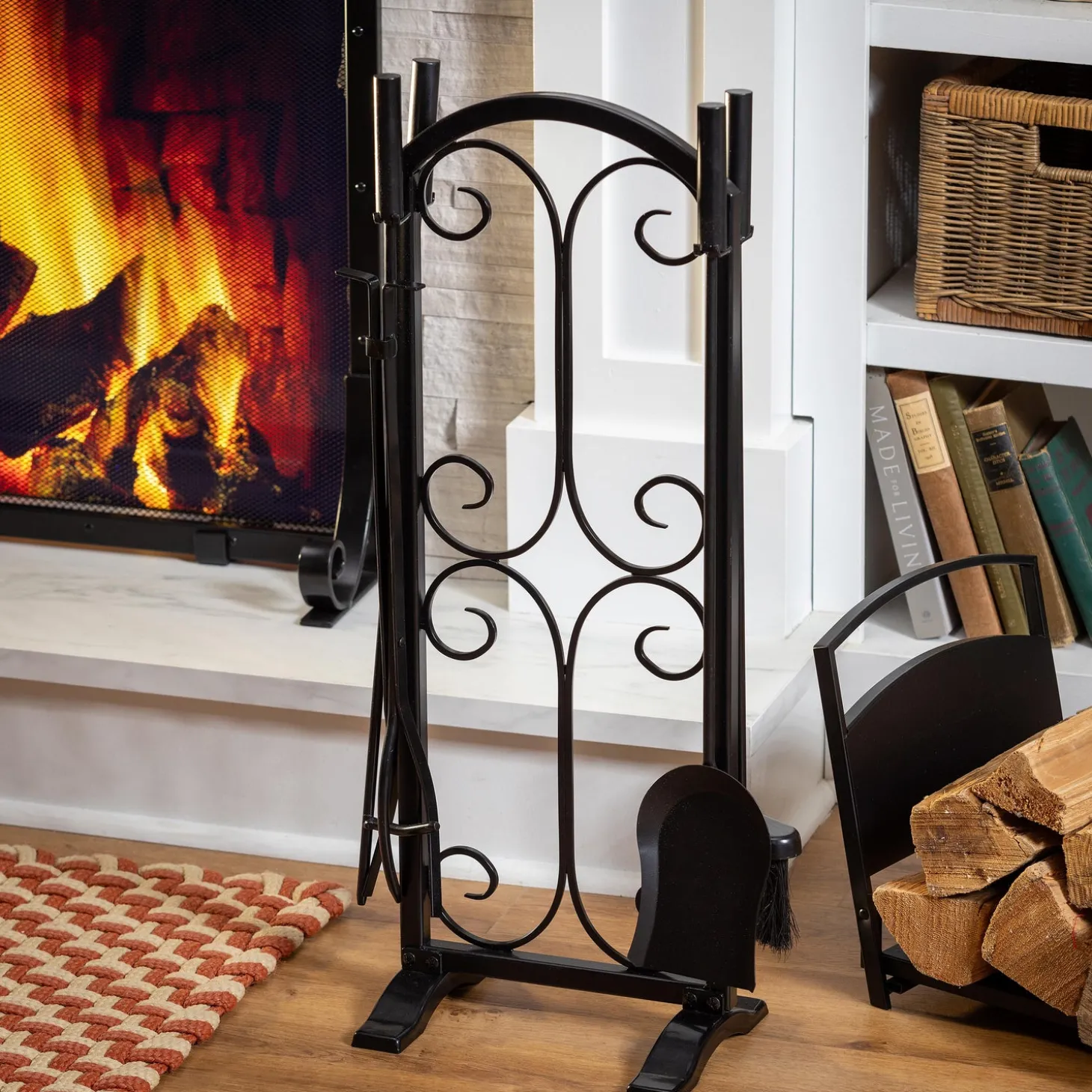 Fireplace Tool Sets>Plow & Hearth Florence 5 Piece Fireplace Toolset