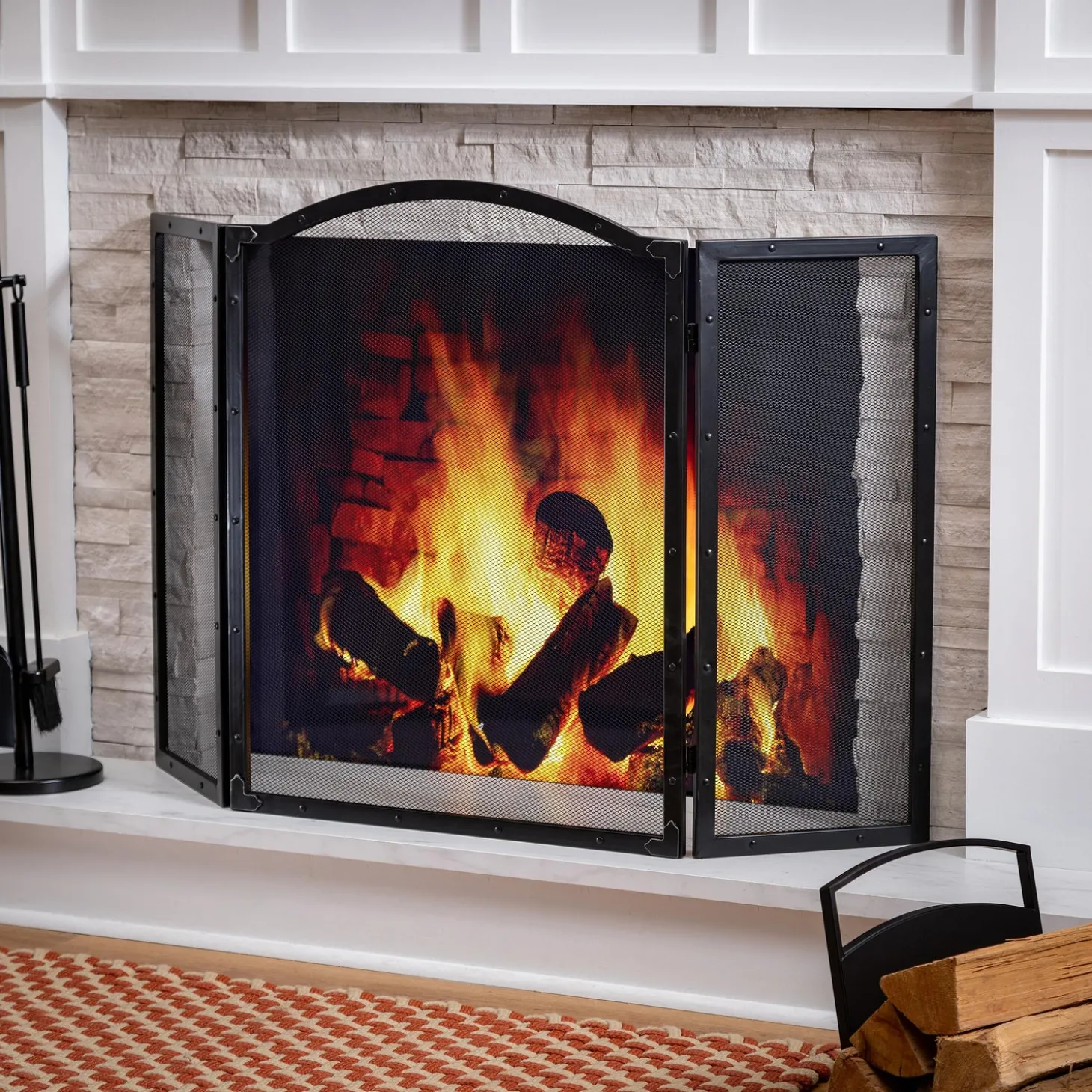 Tri-Panel Fireplace Screens>Plow & Hearth Fortuna Tri-Fold Fireplace Screen