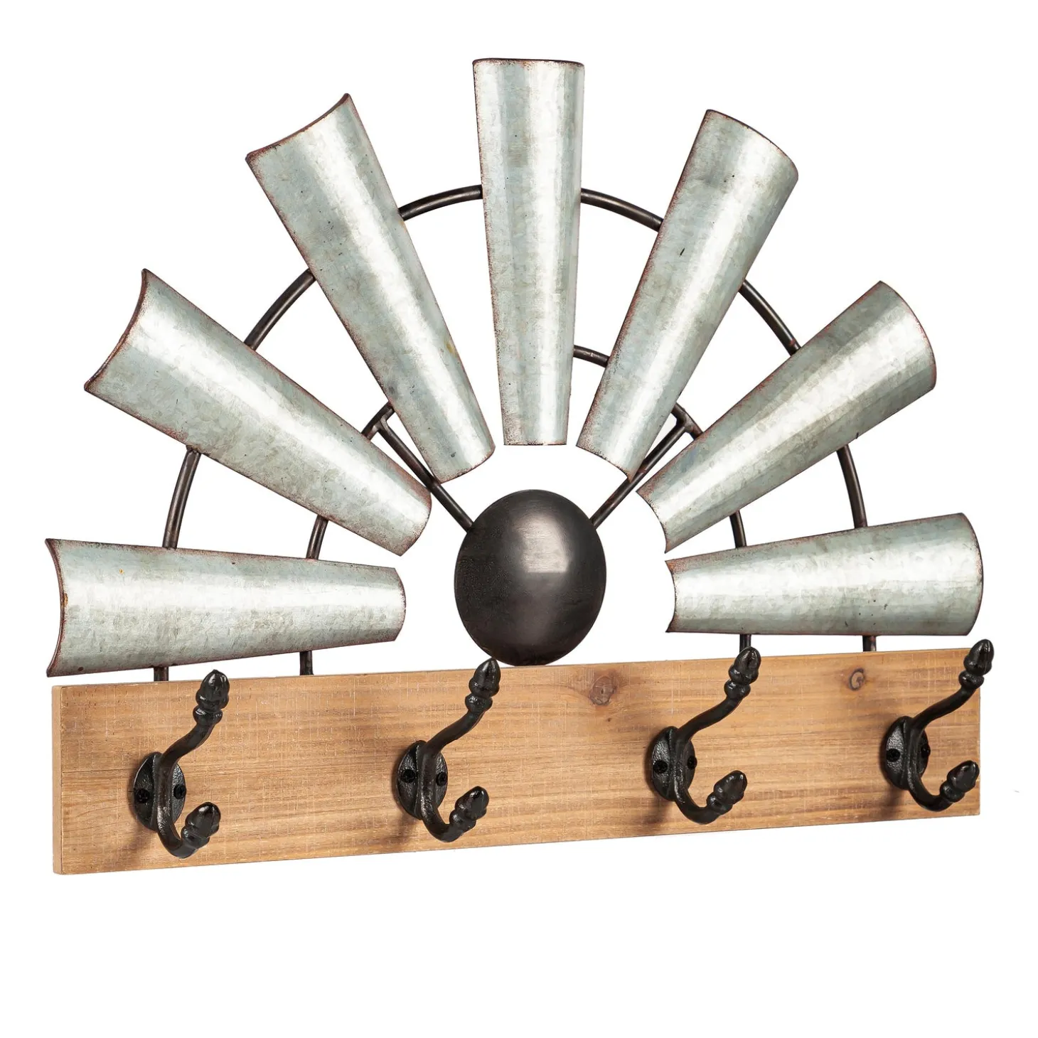 Chests & Storage Cabinets | Wall Art>Plow & Hearth Galvanized Metal and Wood Windmill Hook Rack