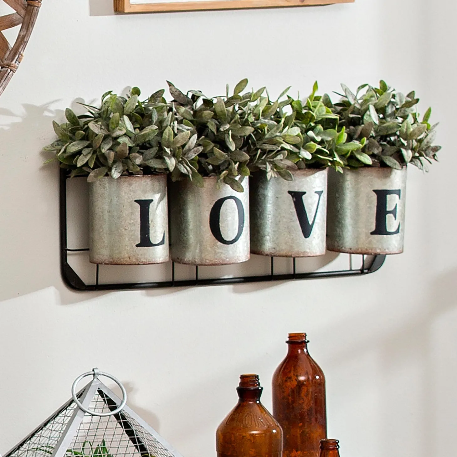 Outdoor Wall Art | Chests & Storage Cabinets>Plow & Hearth Galvanized Metal Wall Pockets "LOVE"