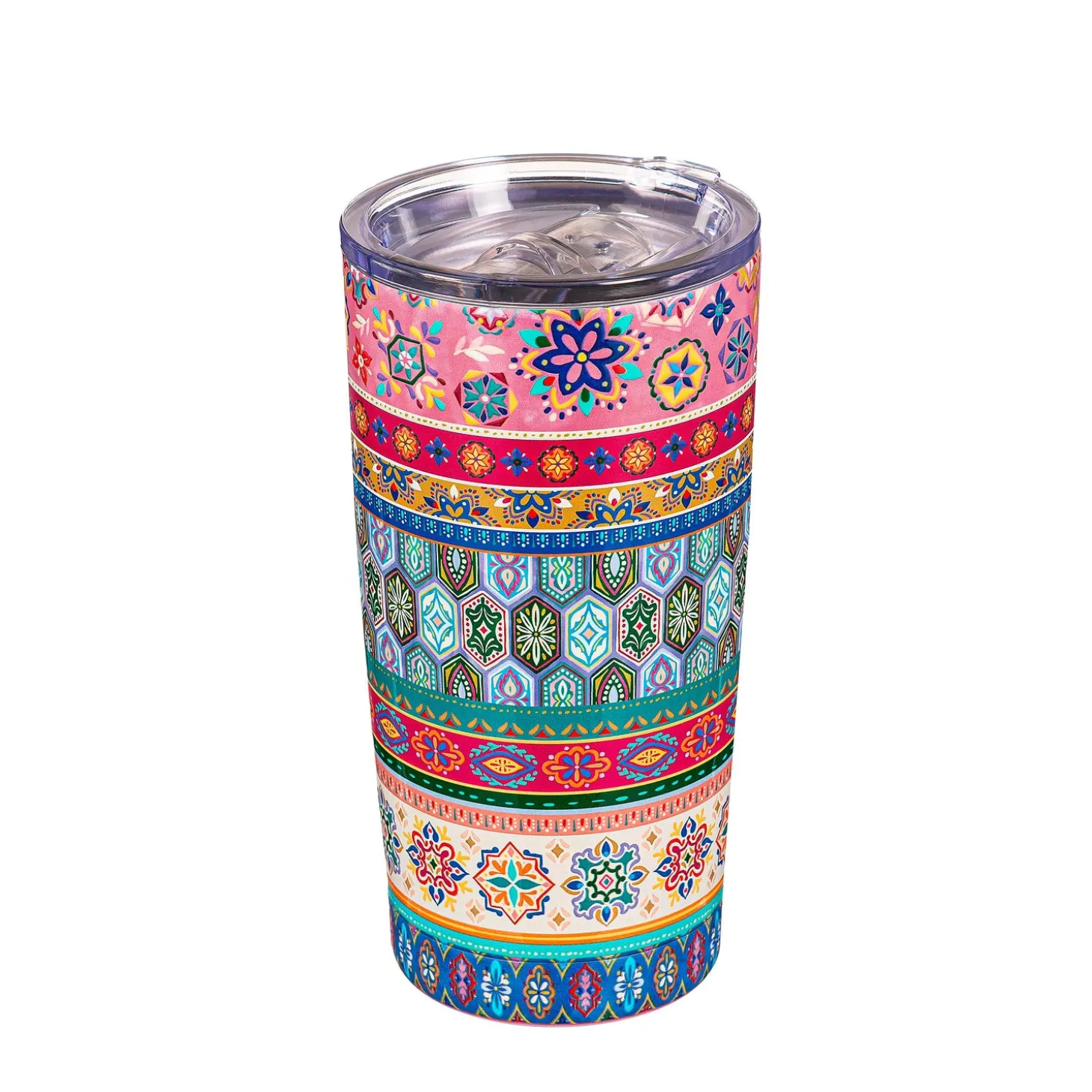 Travel Cups>Plow & Hearth Geometric Tapestry Stripes Double Wall Stainless Steel Tumbler, 20oz, Gift Box