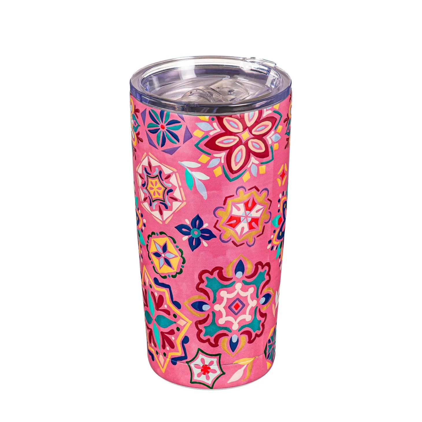 Travel Cups>Plow & Hearth Geometric Tapestry Tiles Double Wall Stainless Steel Tumbler, 20oz, Gift Box