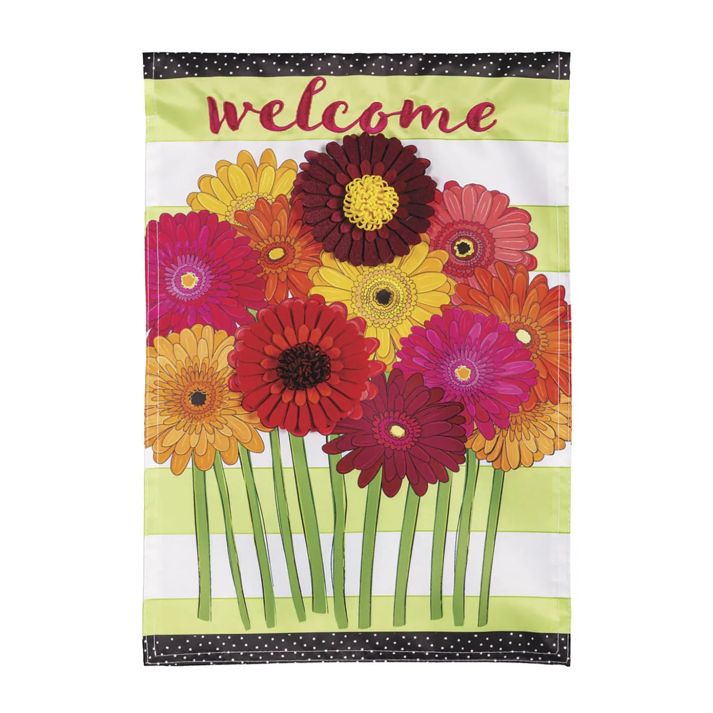 Garden Flags>Plow & Hearth Gerbera Daisies Bouquet Applique Garden Flag