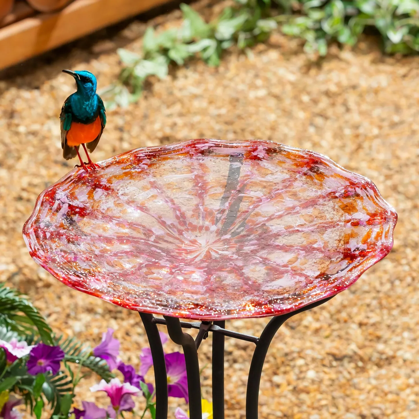 Birdbaths>Plow & Hearth GID Glass Bird Bath, 15"H, Pink