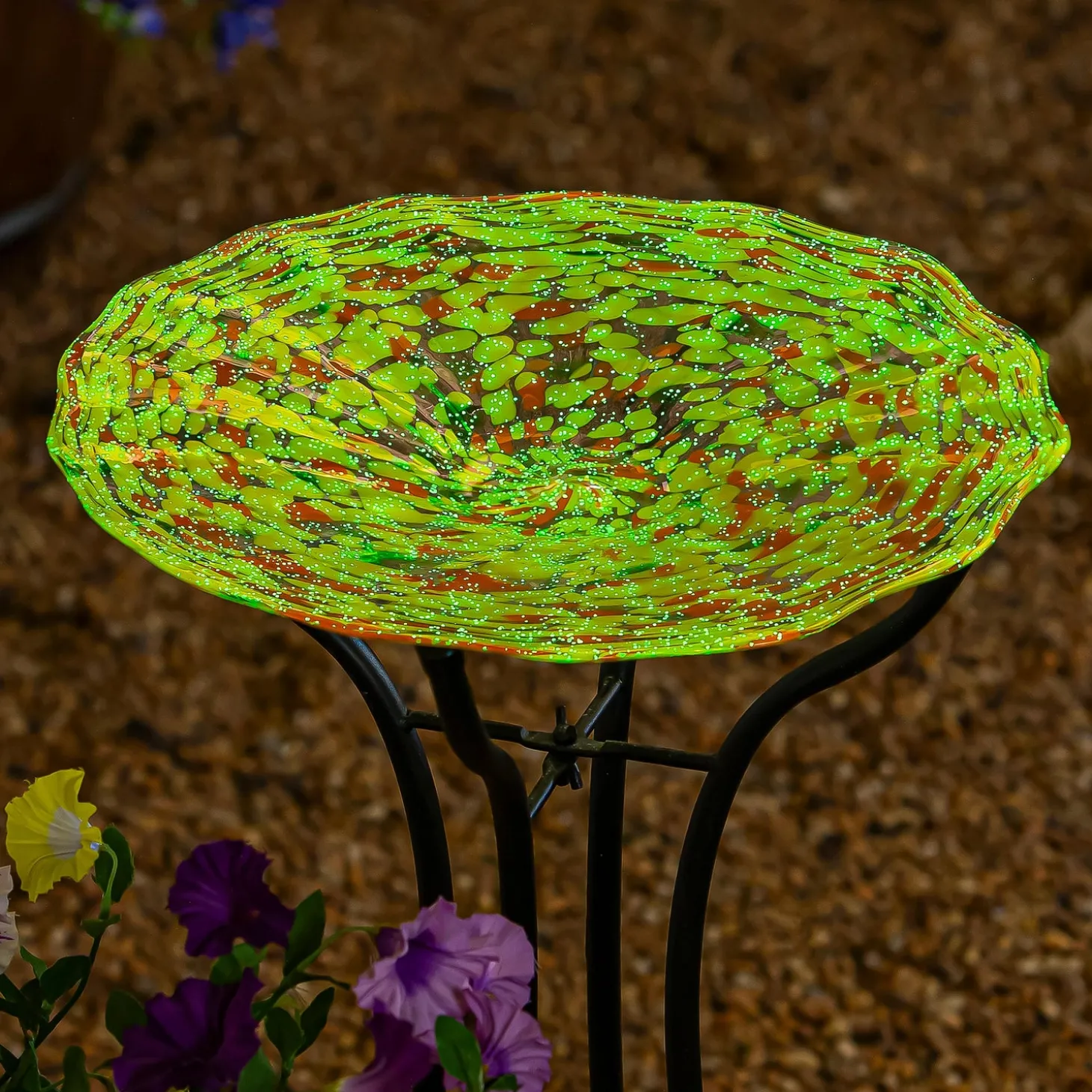 Birdbaths>Plow & Hearth GID Glass Bird Bath, 15"H, Yellow