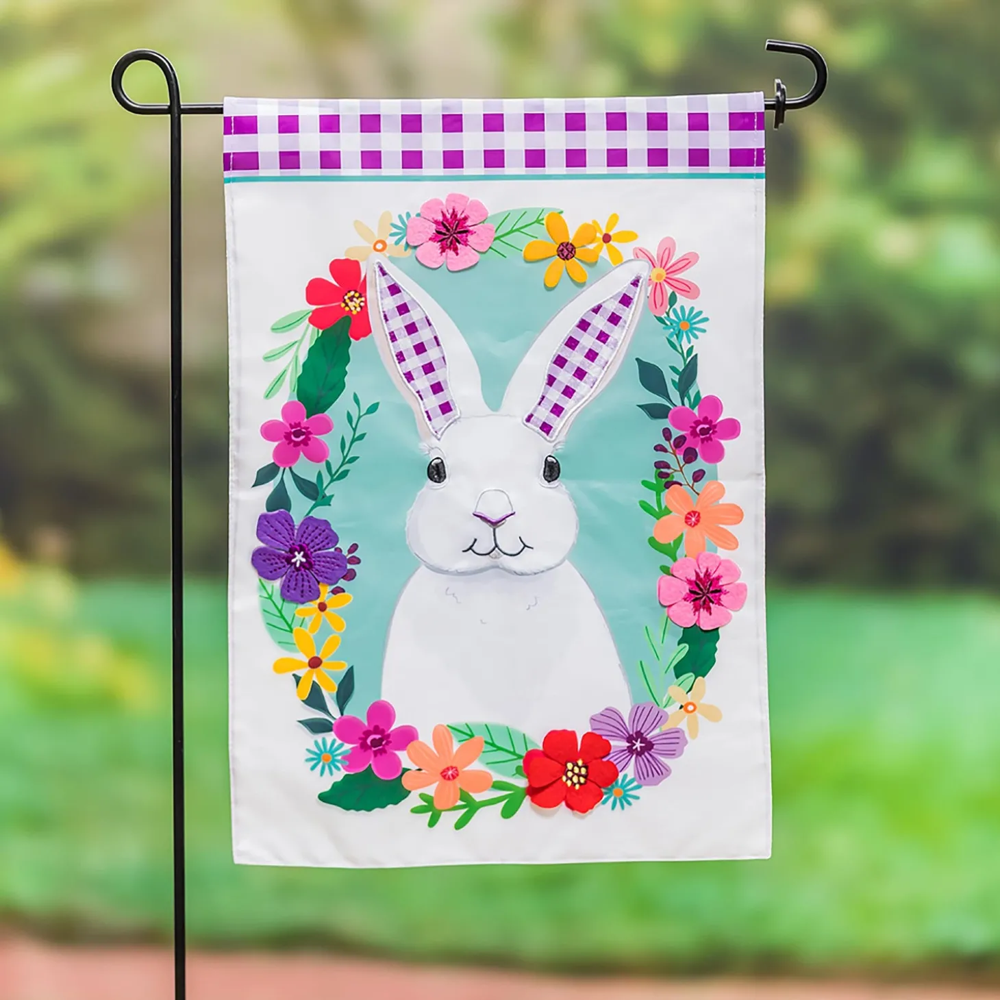 Garden Flags>Plow & Hearth Gingham Bunny Applique Garden Flag