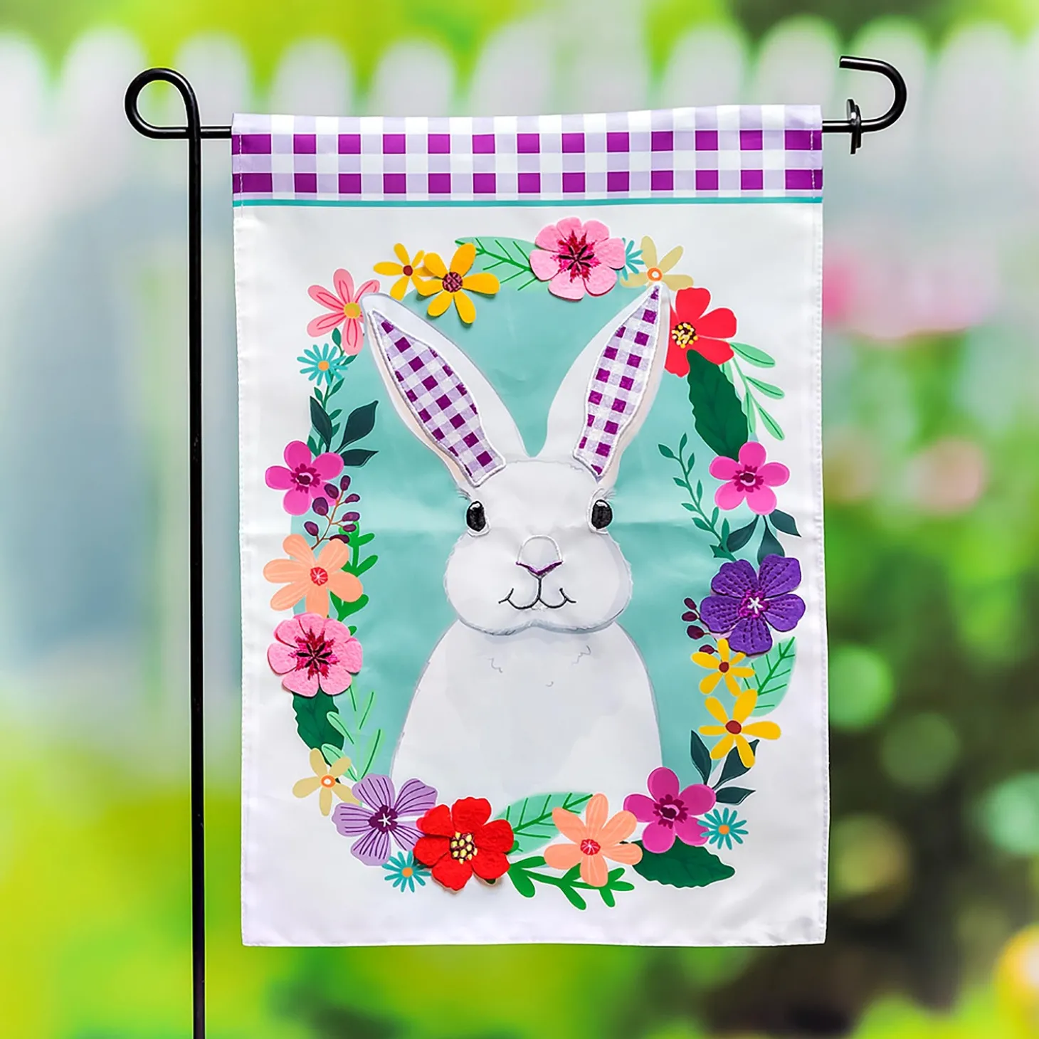 Garden Flags>Plow & Hearth Gingham Bunny Applique Garden Flag