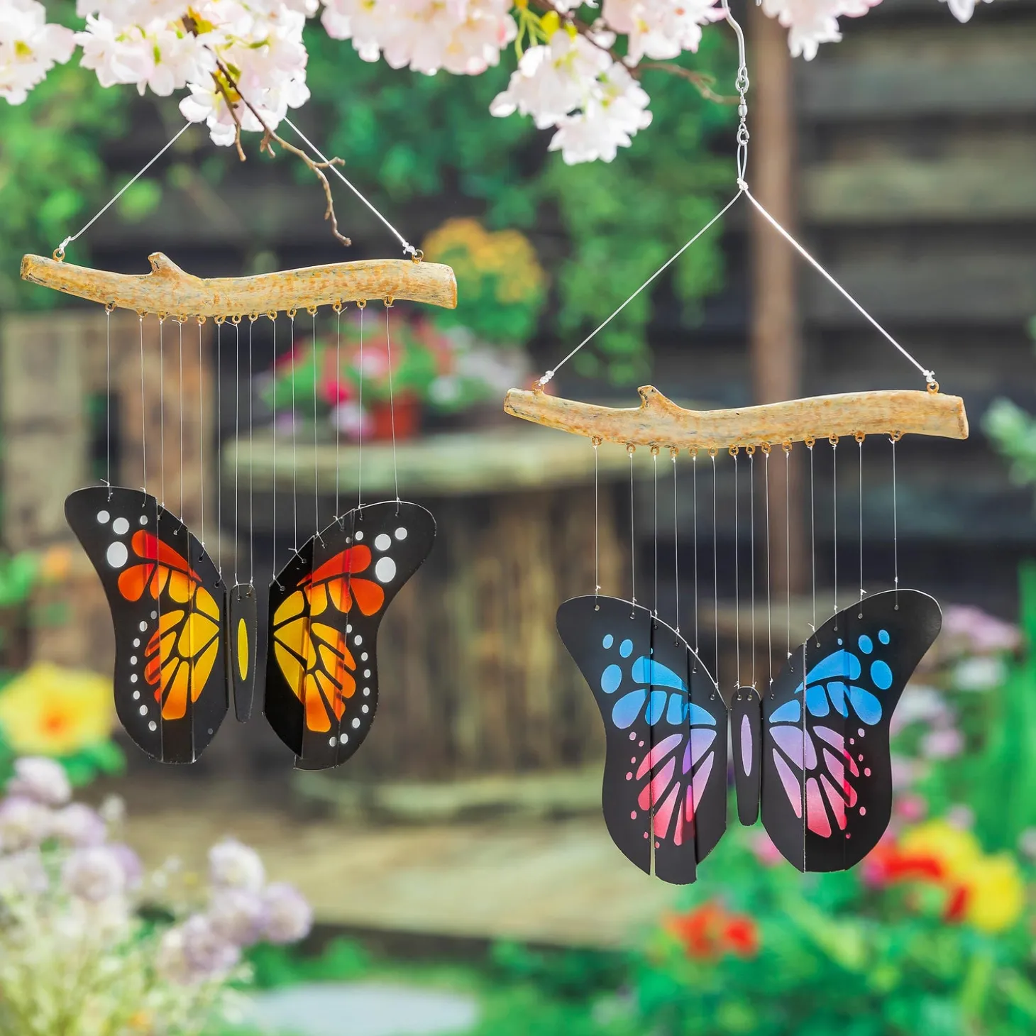 Wind Chimes & Mobiles>Plow & Hearth Glass Butterfly Wind Chime