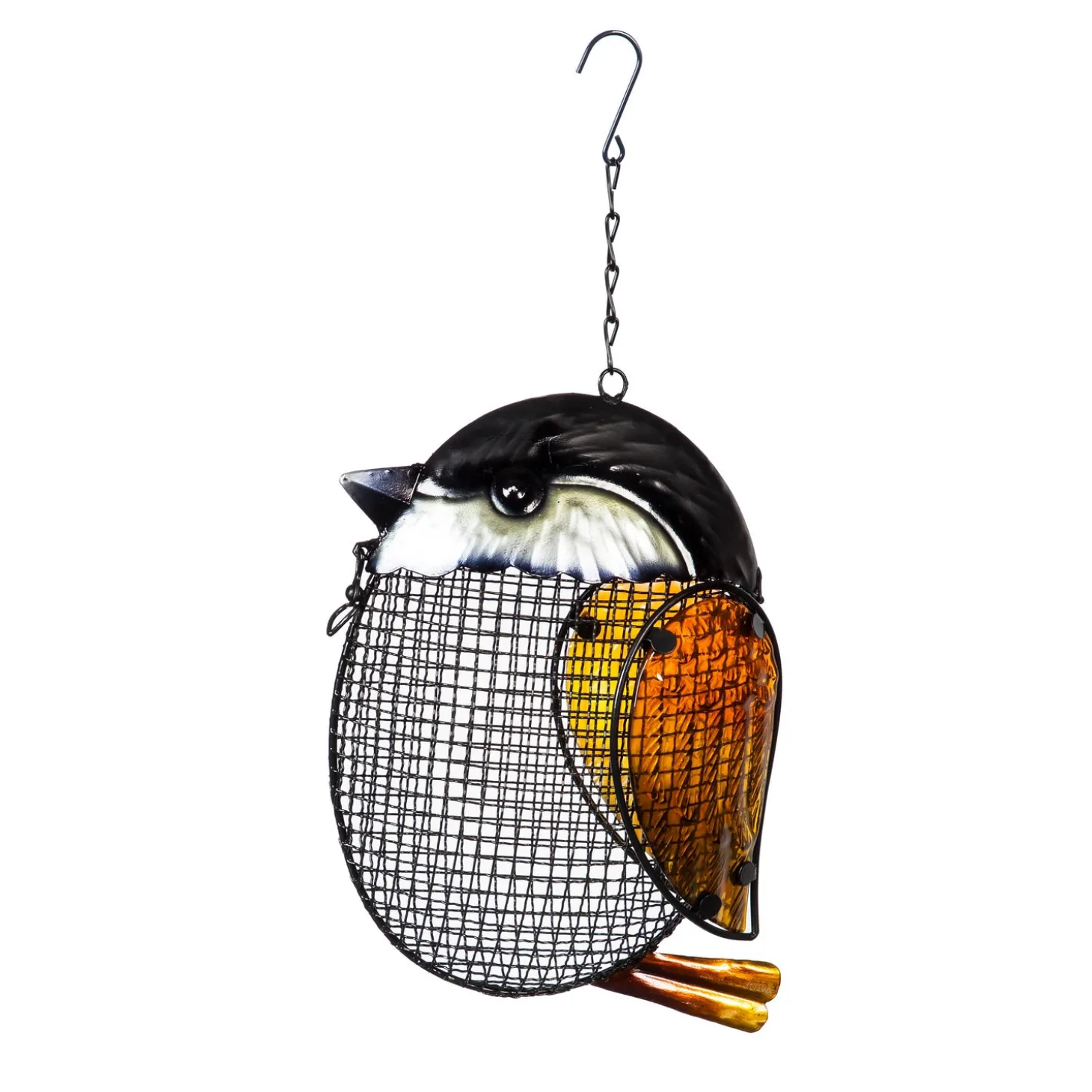 Bird Feeders>Plow & Hearth Glass Chickadee Hanging Mesh Bird Feeder