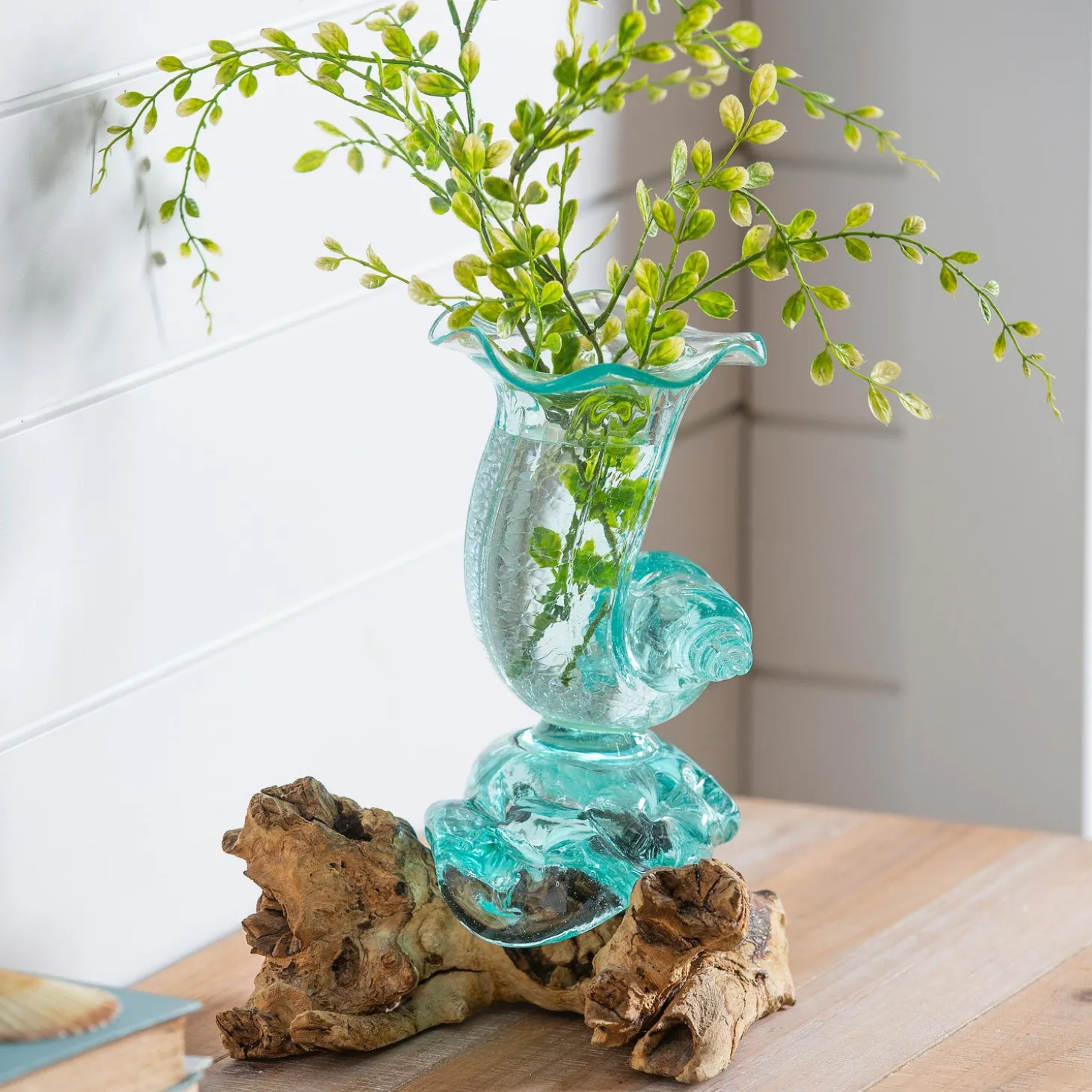 Decorative Accents | Planters & Vases>Plow & Hearth Glass Shell Vase On Driftwood