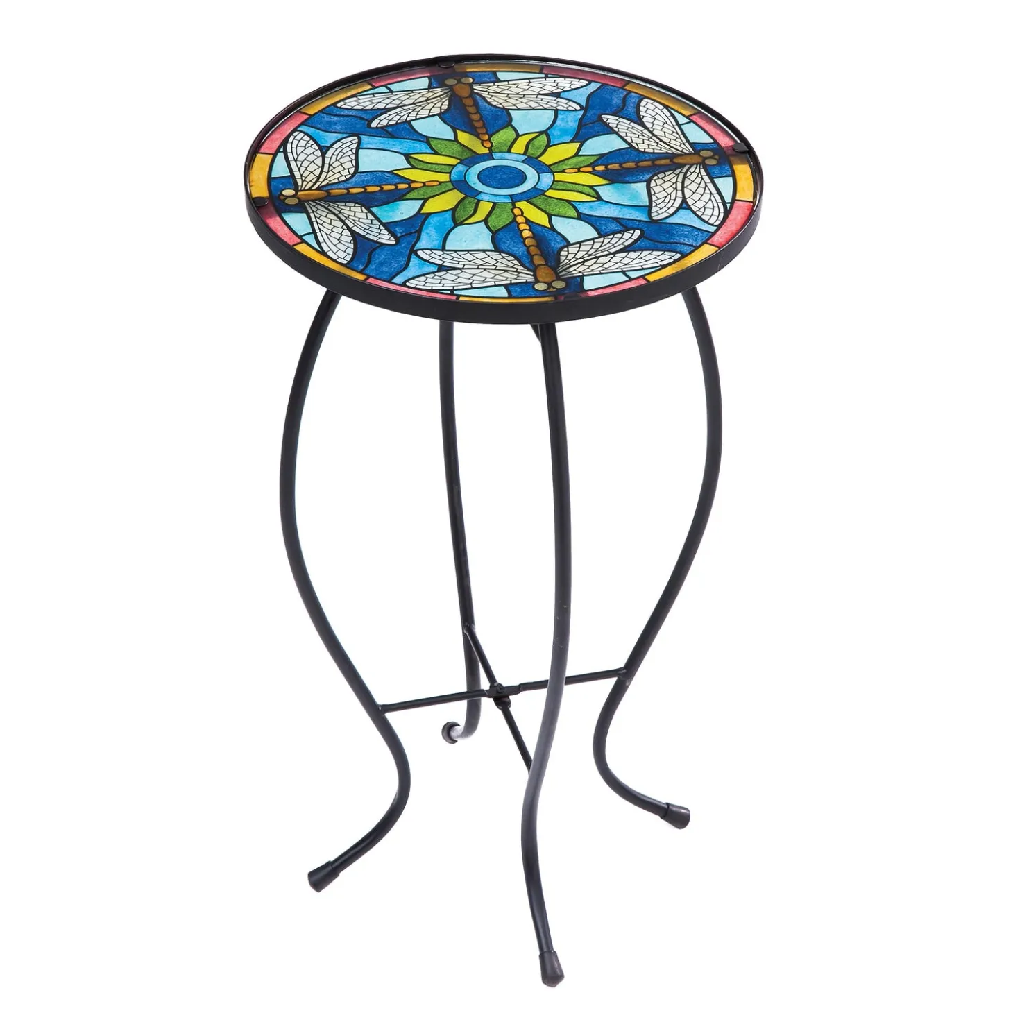 Accent Tables | Outdoor Side Tables>Plow & Hearth Glass Table, Tiffany Inspired Dragonfly