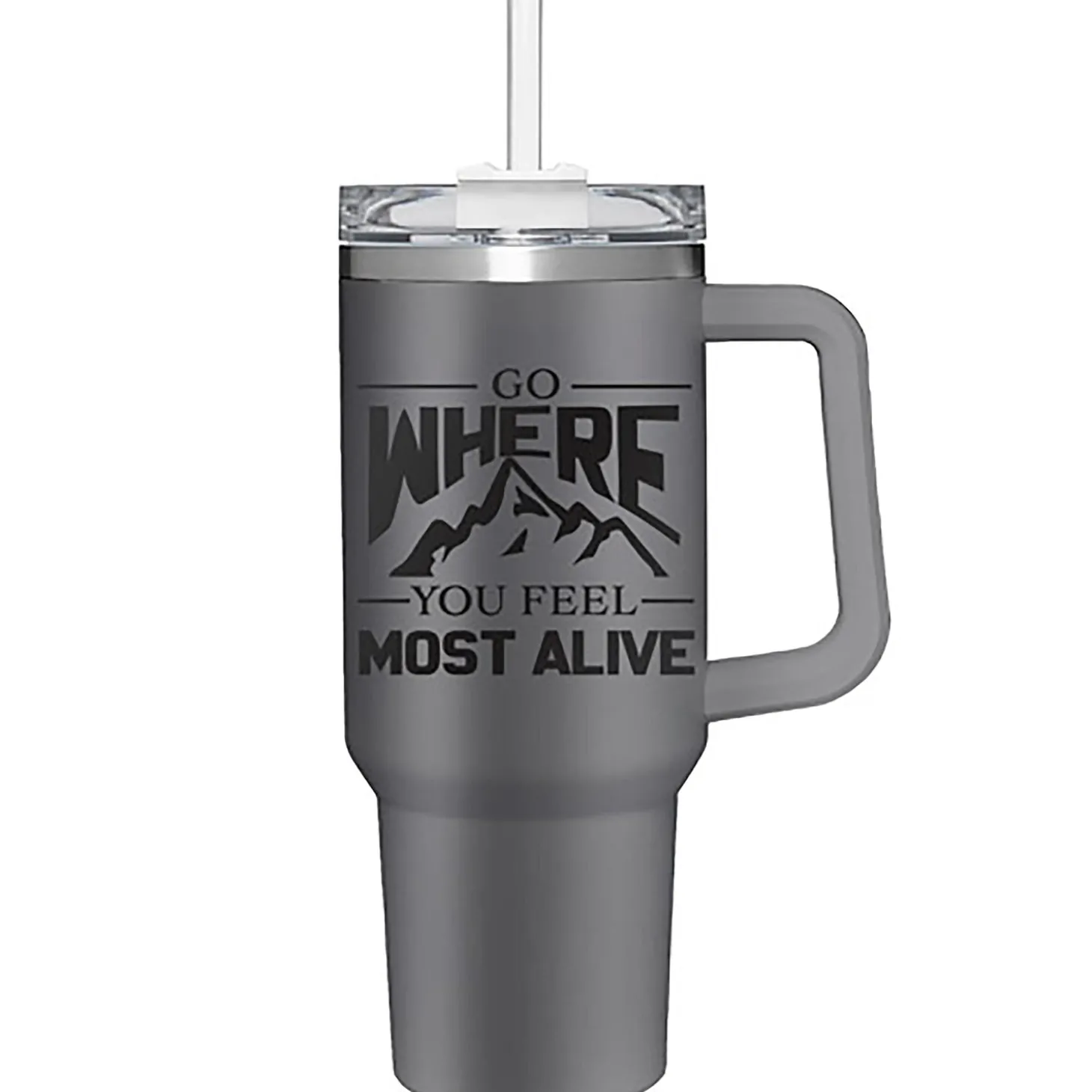 Travel Cups>Plow & Hearth Go Where You Feel Most Alive Canyon Cup, Double Wall Stainless Steel w/ Straw, 40oz, Gift Box