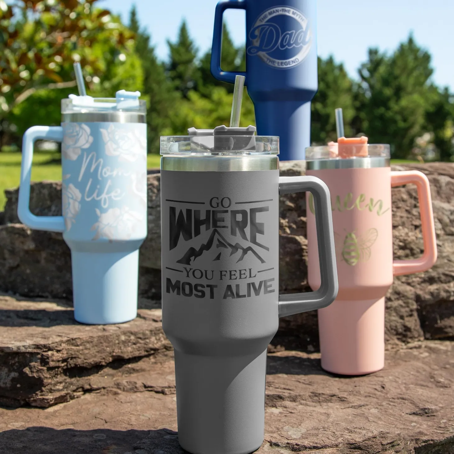 Travel Cups>Plow & Hearth Go Where You Feel Most Alive Canyon Cup, Double Wall Stainless Steel w/ Straw, 40oz, Gift Box