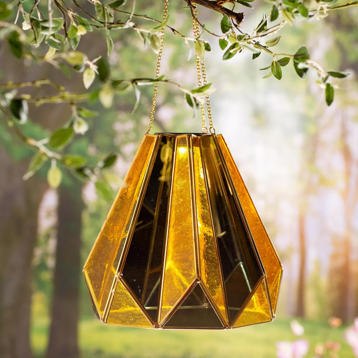 Solar Lighting>Plow & Hearth Golden Glass Hanging Solar Light