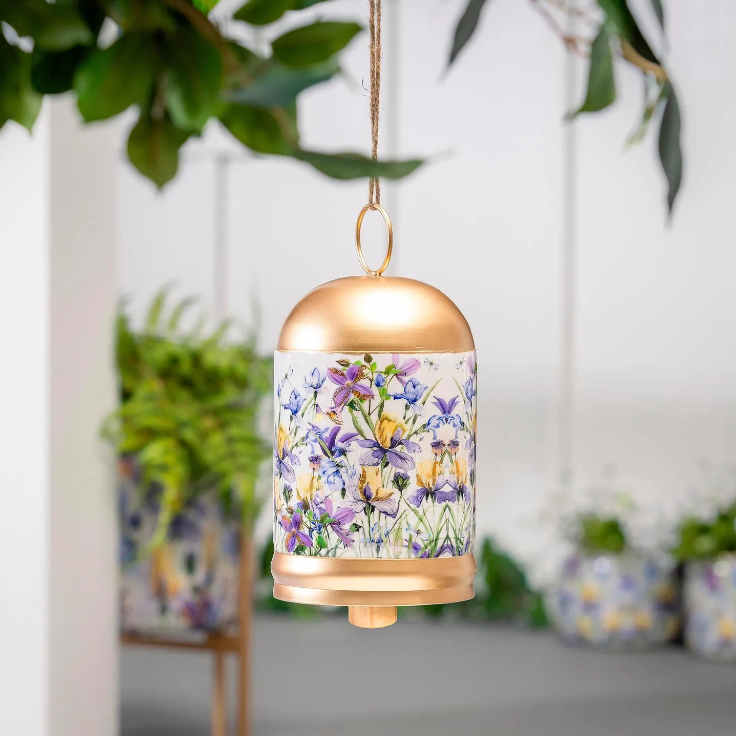 Wind Chimes & Mobiles>Plow & Hearth Golden Lilac Printed Metal Bell