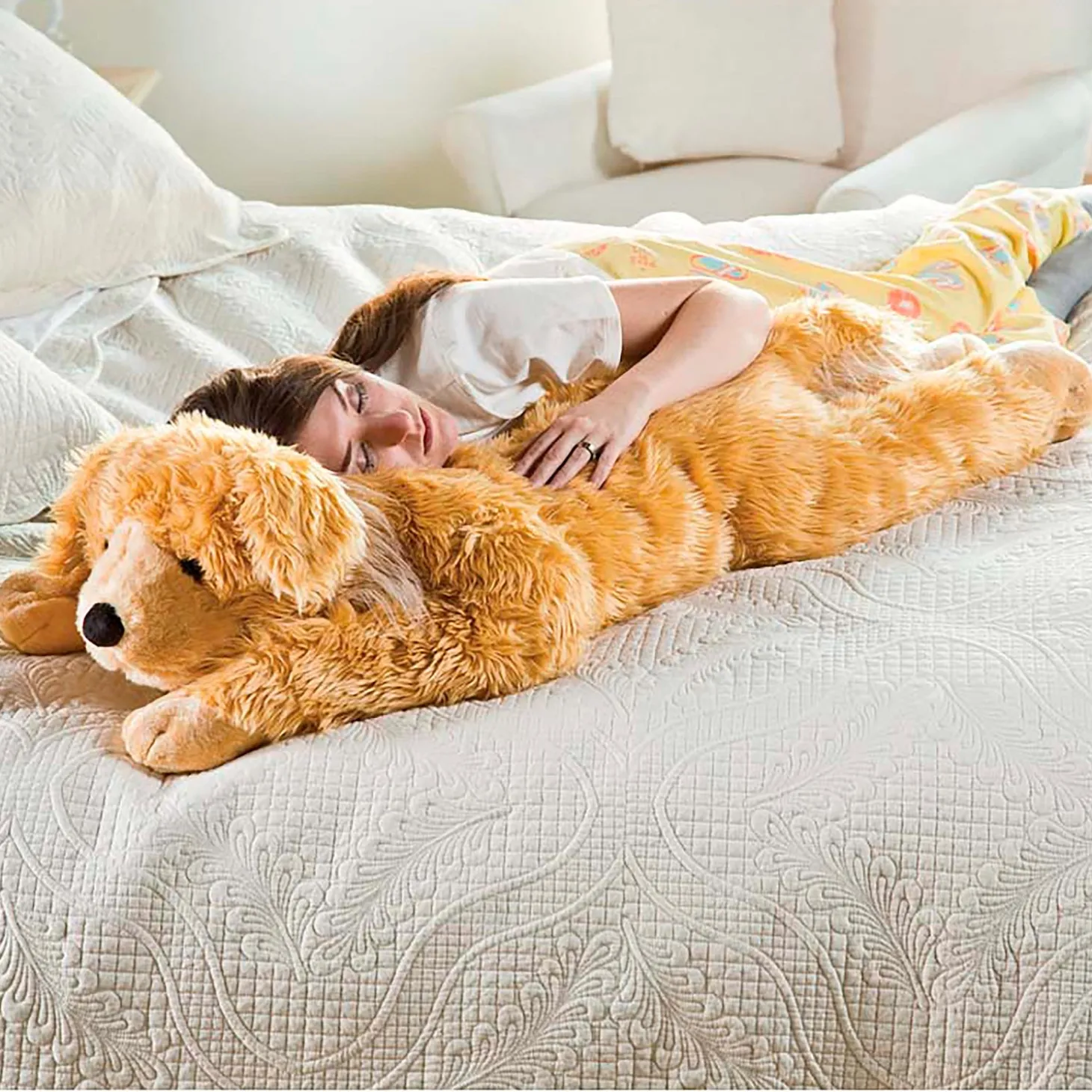 Decorative Pillows | Pet Products>Plow & Hearth Golden Retriever Plush Cuddle Animal Body Pillow