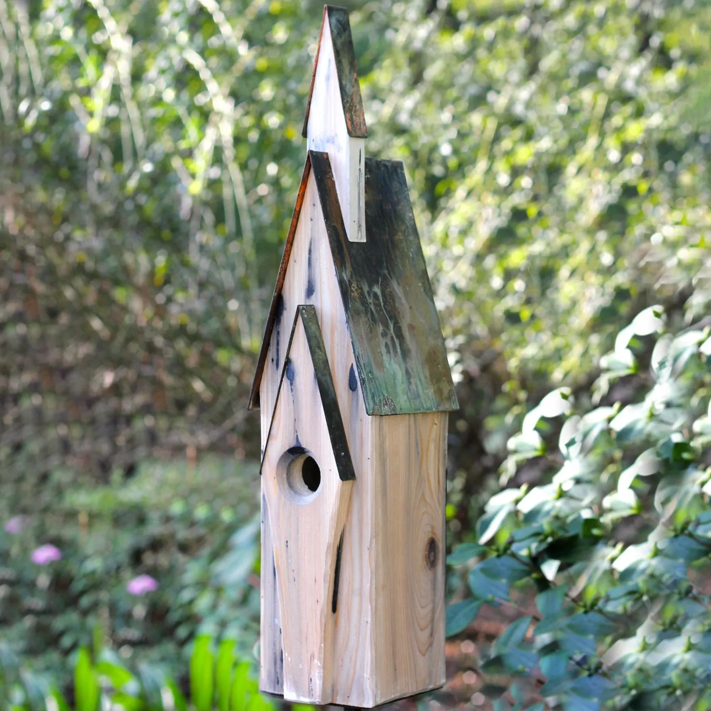 Birdhouses>Plow & Hearth Graceland Cypress and Copper Birdhouse White