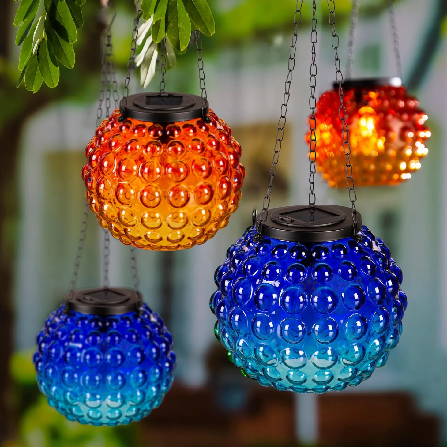 Solar Accents | Solar Lighting>Plow & Hearth Gradient Glass Solar Lanterns, Set of 2