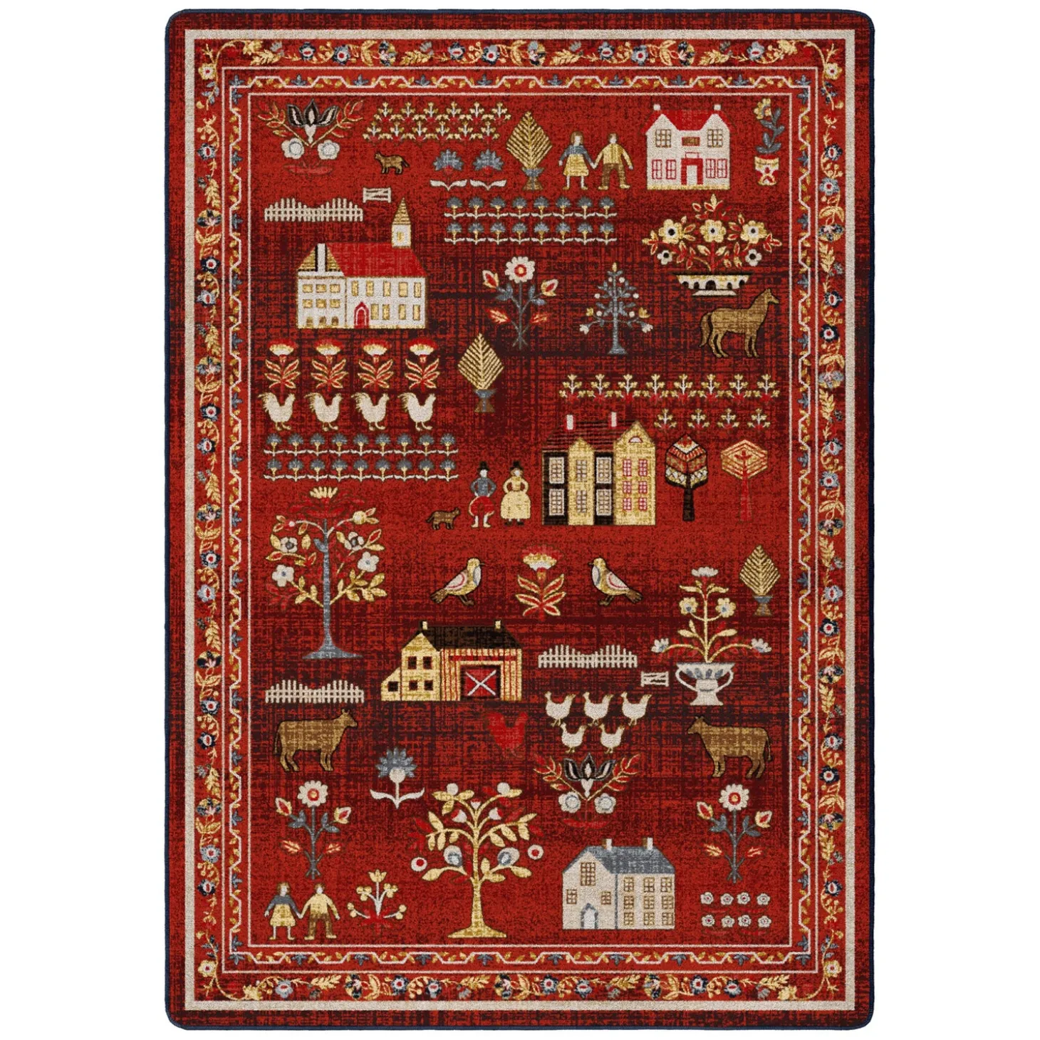 Area Rugs>Plow & Hearth Grafton EnduraStran Folk Art Rug, 3'10" x 5'4"